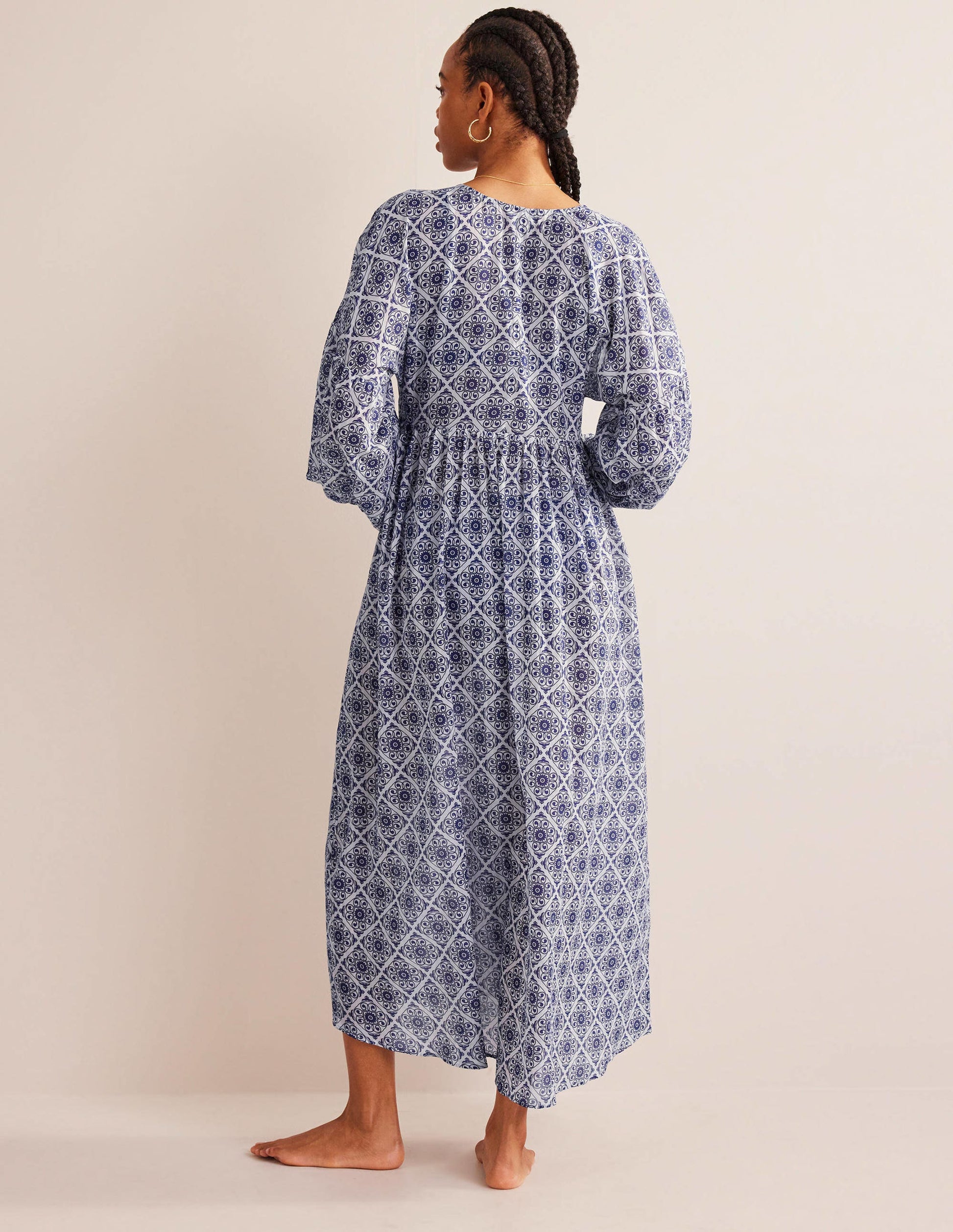 Sarah Maxi Kaftan Dress-Ivory, Flora Swirl-3