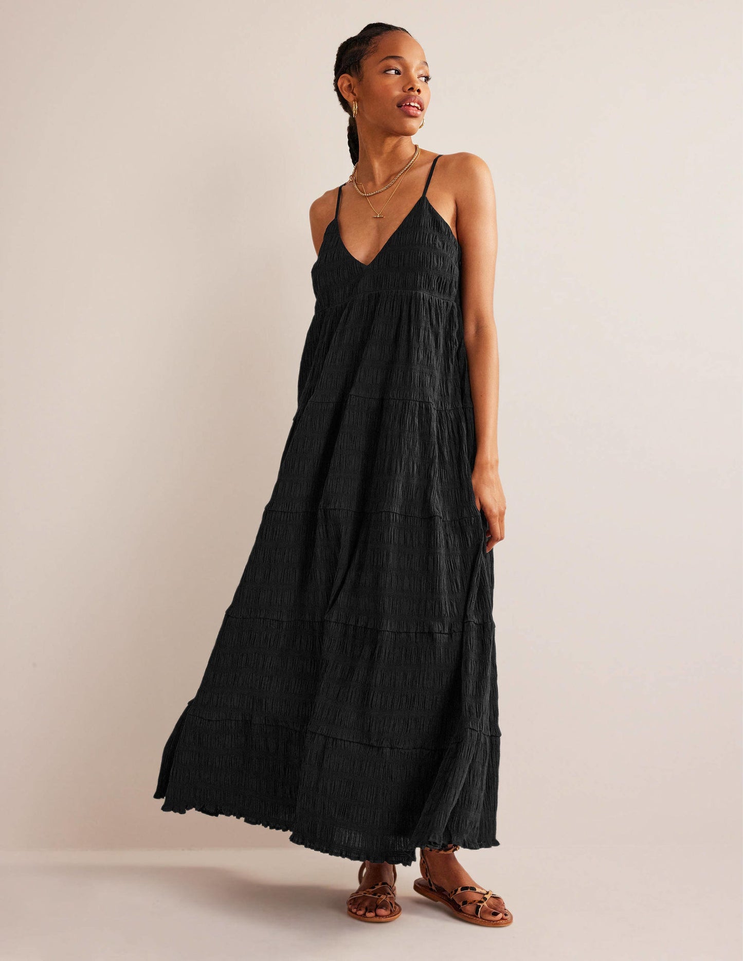 Strappy Tiered Maxi Dress-Black