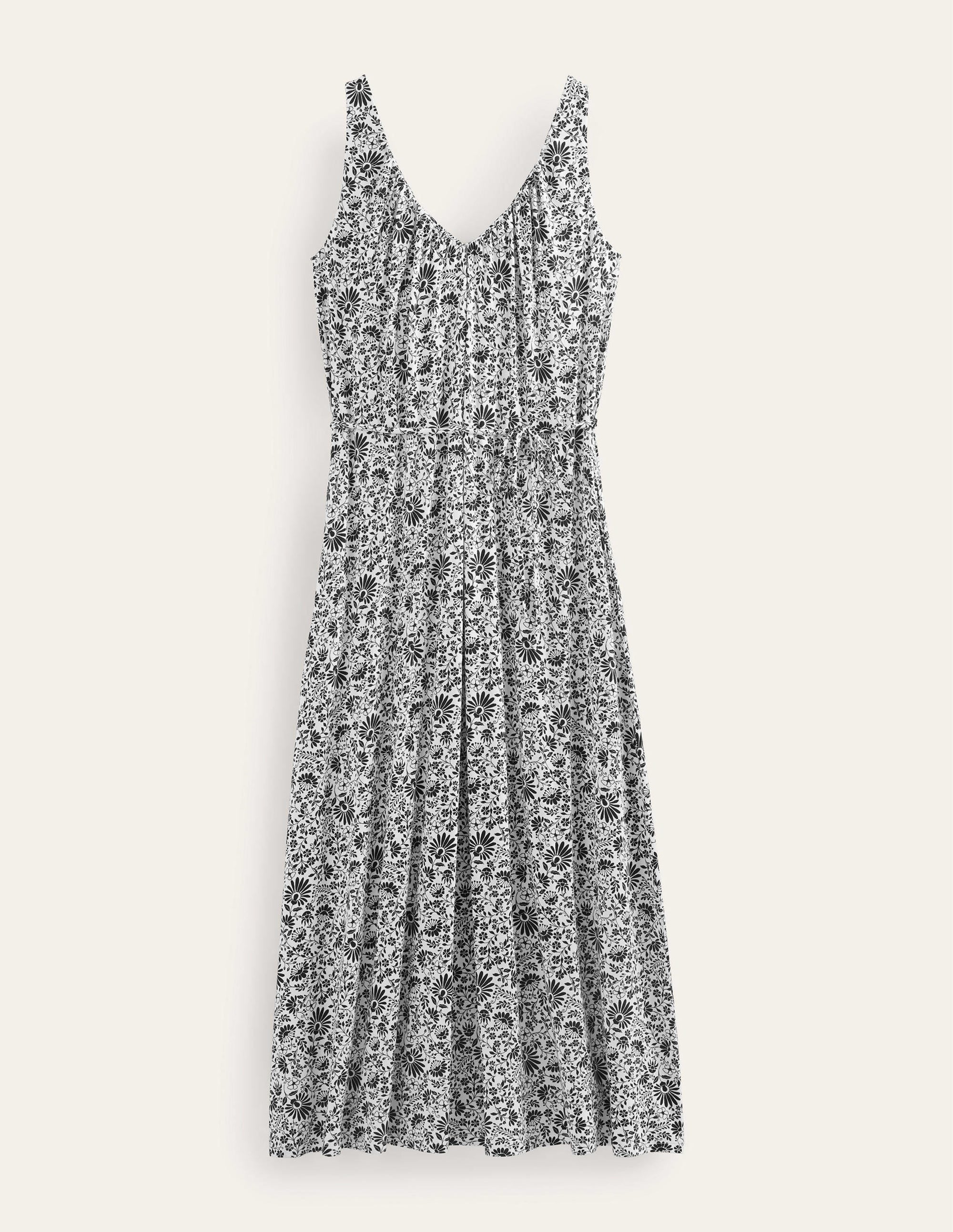 V-Neck Jersey Maxi Dress-Black, Gardenia Sprig - Image 5