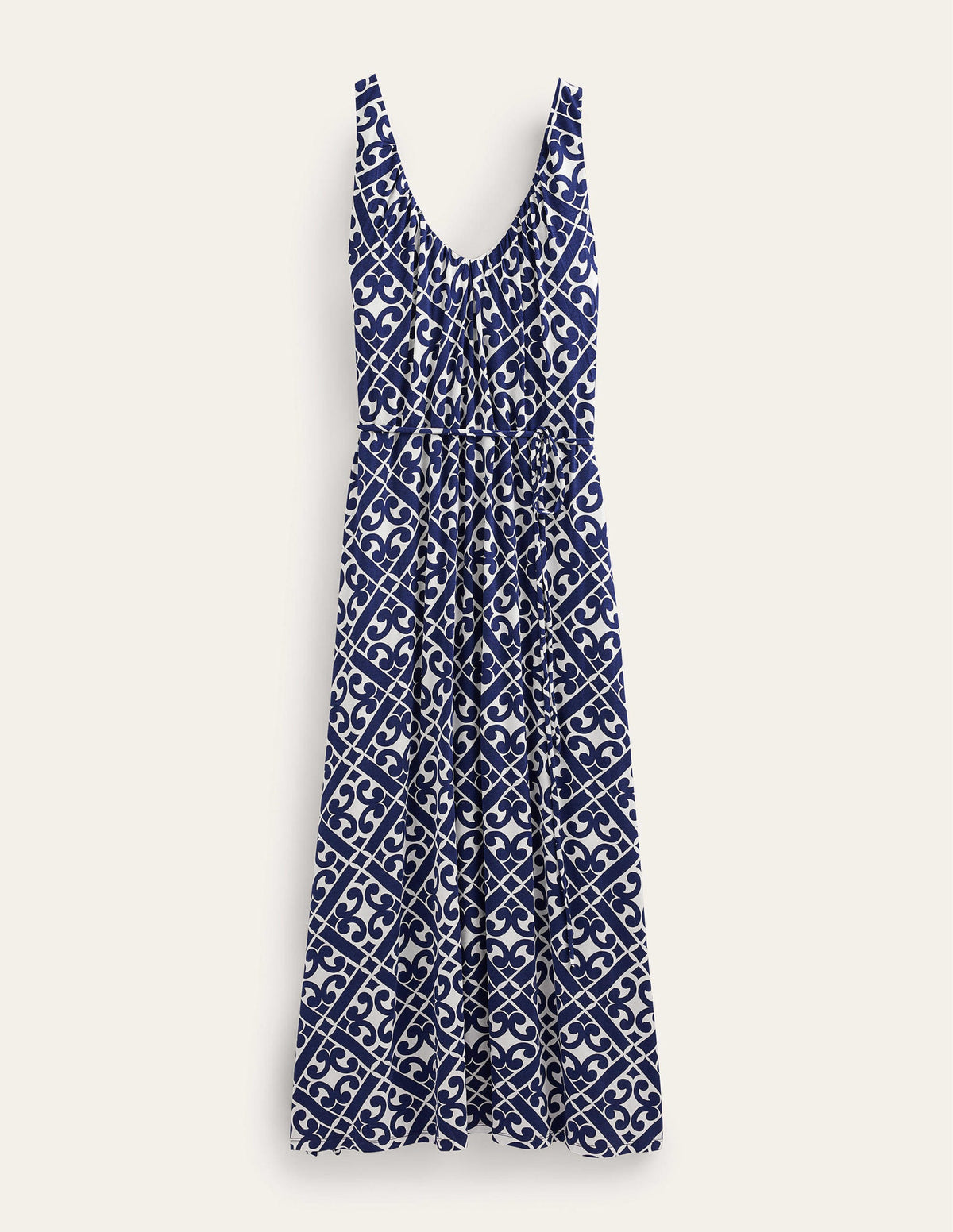 V-Neck Jersey Maxi Dress-Prussian Blue, Tranquil Geo - Image 5