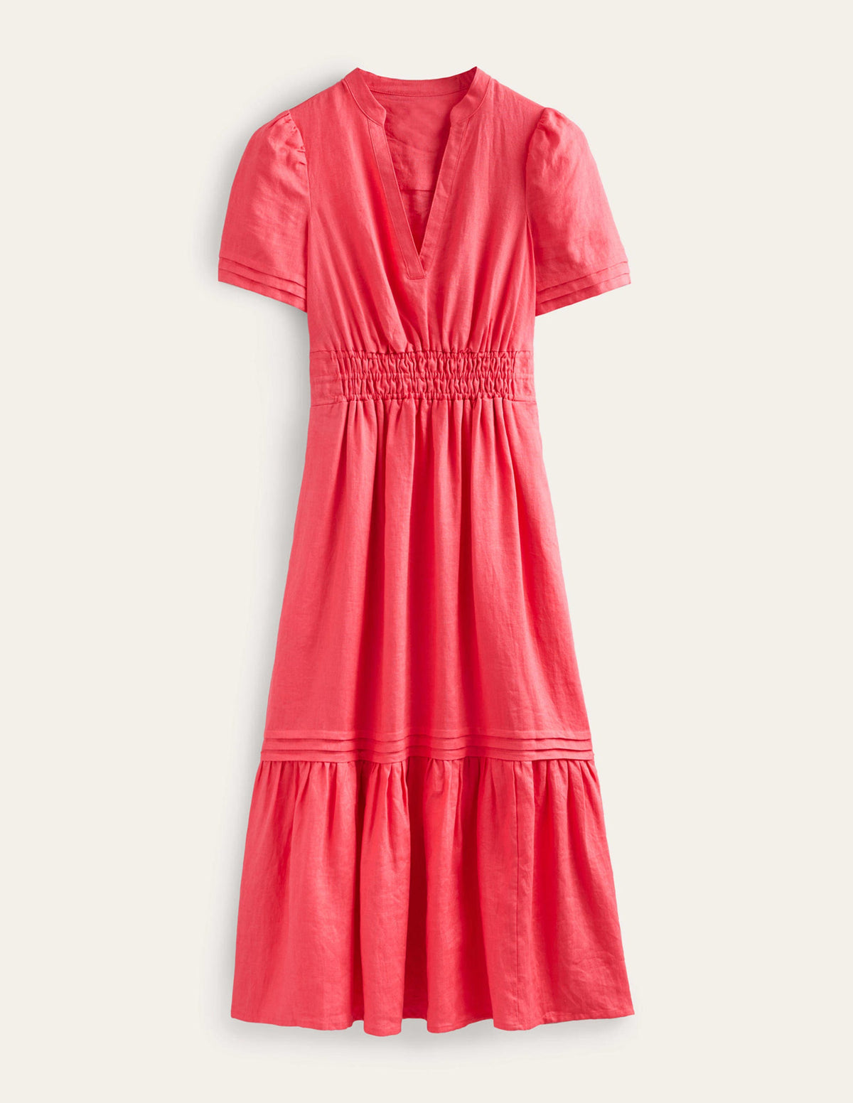 Pintuck Detail Midi Dress-Coral-6