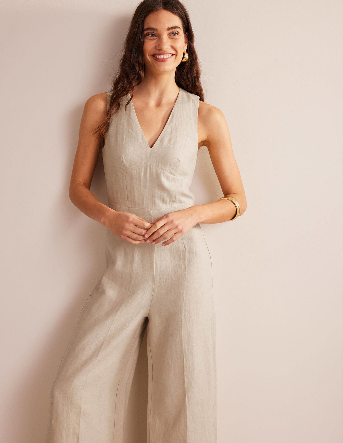 V-Neck Occasion Jumpsuit-Pebble-5