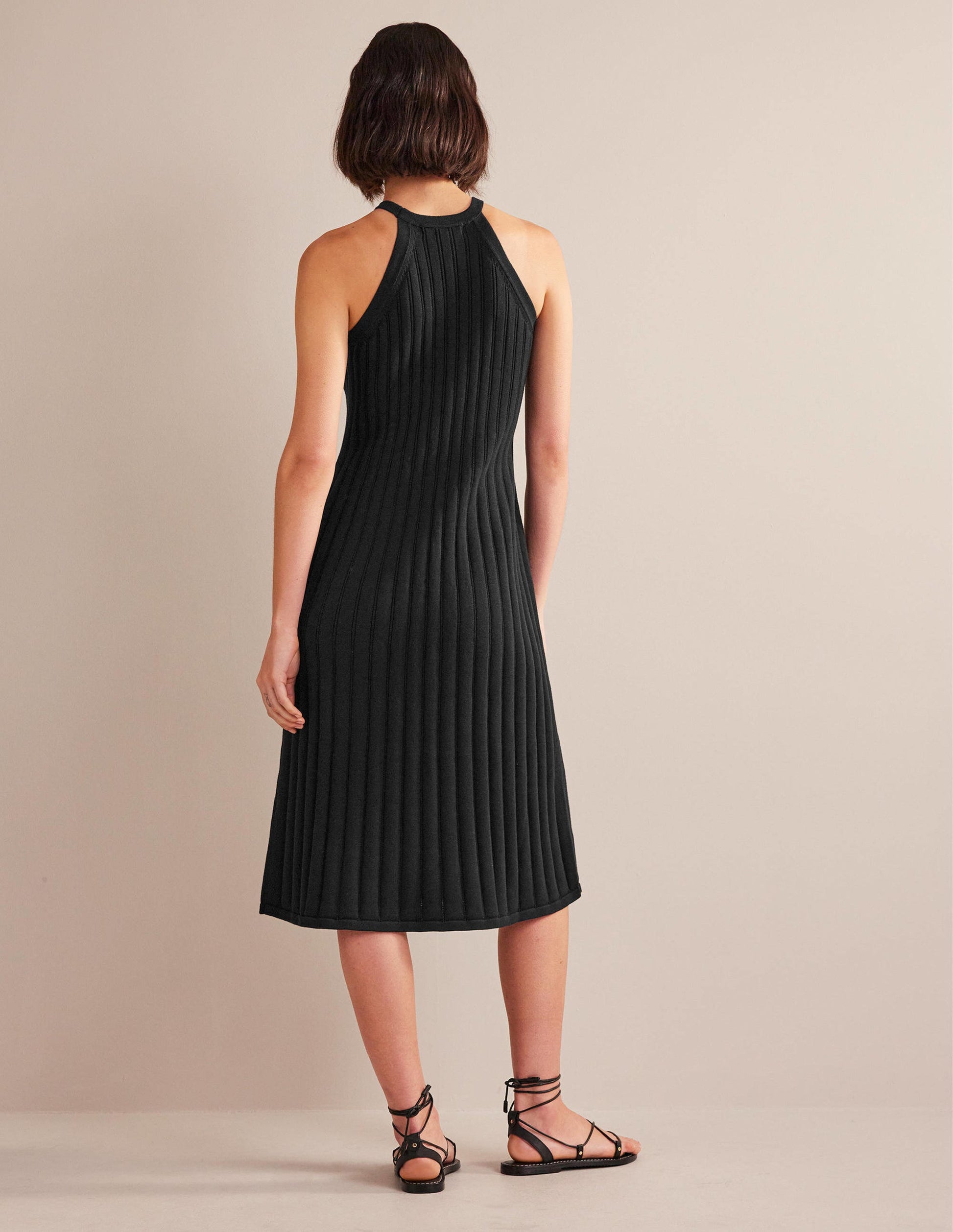 Sleeveless Knitted Midi Dress-Black-3