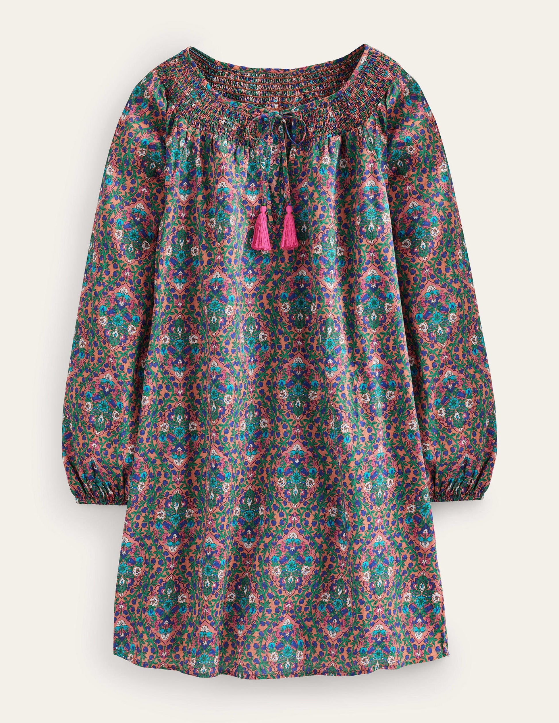 Smocked Neck Beach Kaftan-Multi, Vine Terrace-5