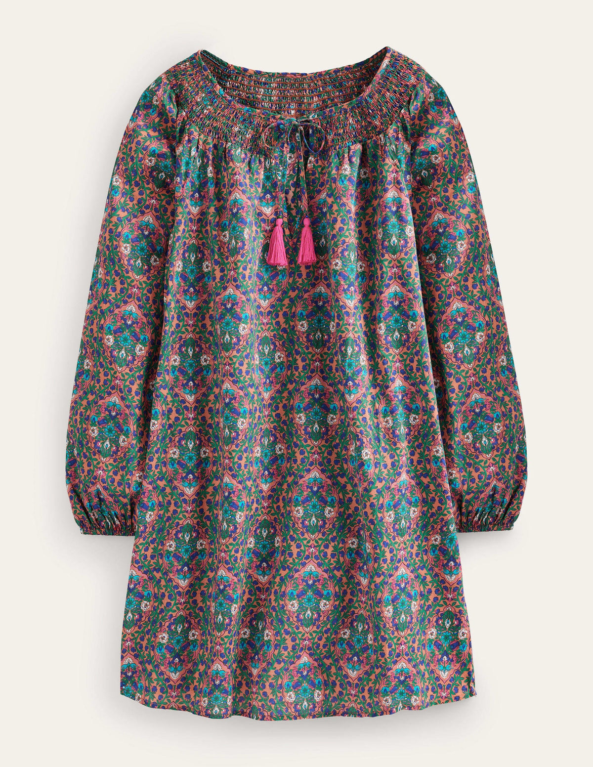 Smocked Neck Beach Kaftan-Multi, Vine Terrace - Image 5