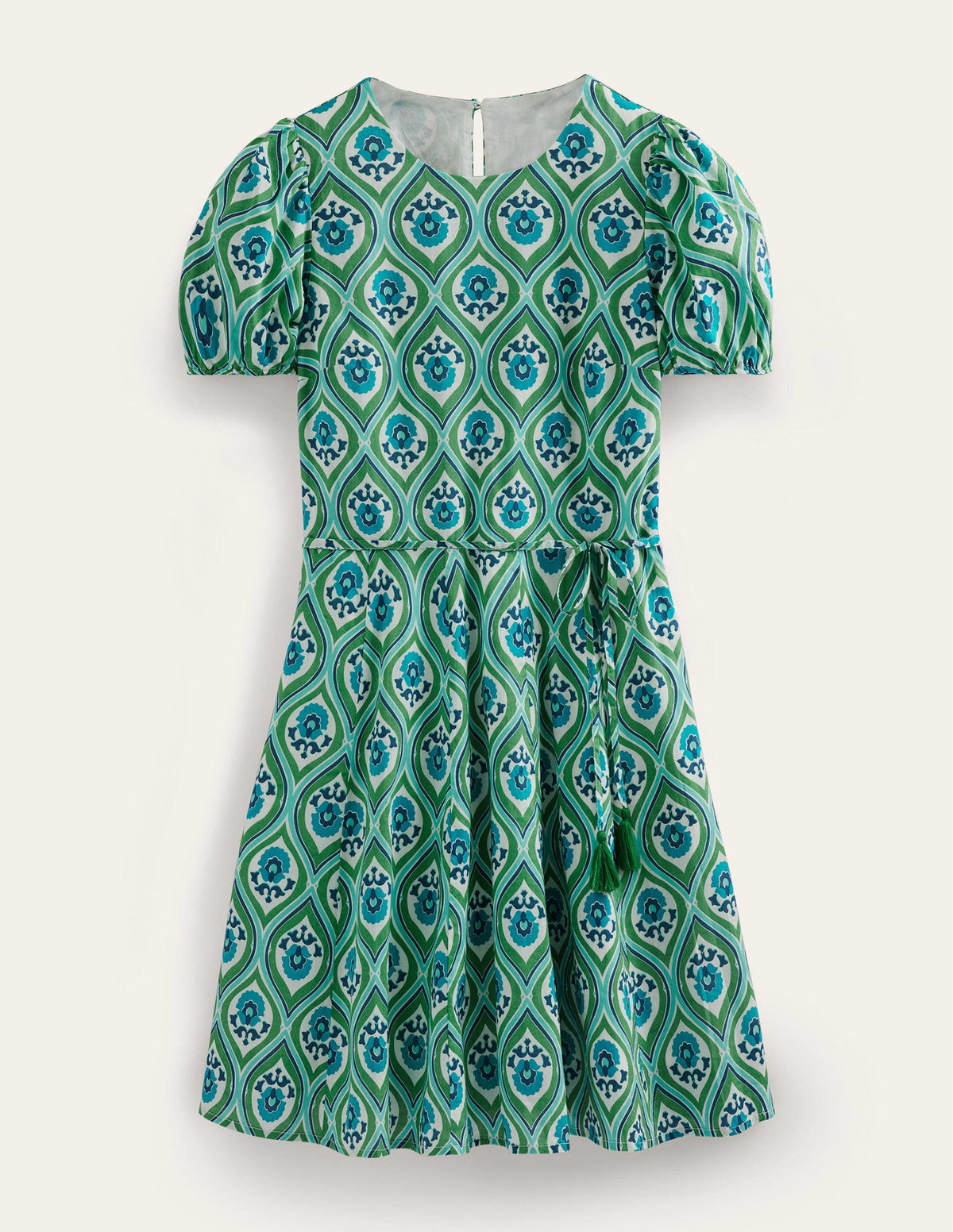 Full Skirted Mini Dress-Aquamarine, Geo Cascade - Image 5