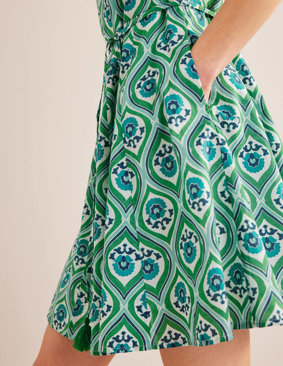 Full Skirted Mini Dress-Aquamarine, Geo Cascade-2