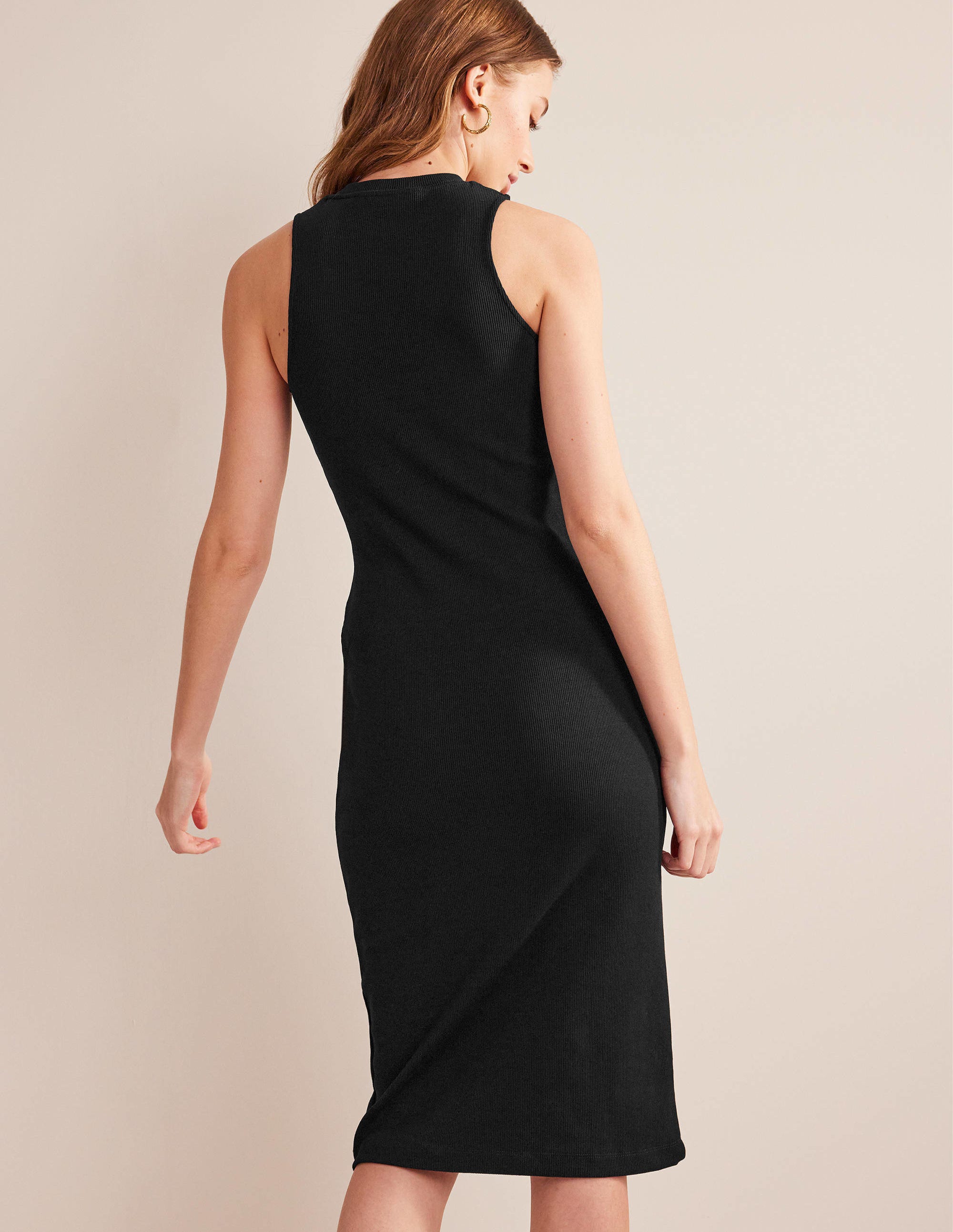 Racer Rib Jersey Midi Dress-Black - Image 3