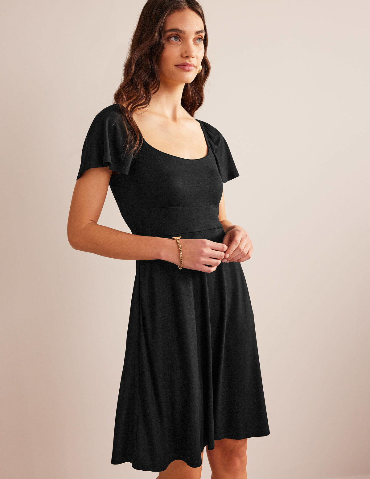 Square Neck Jersey Mini Dress-Black - Image 1
