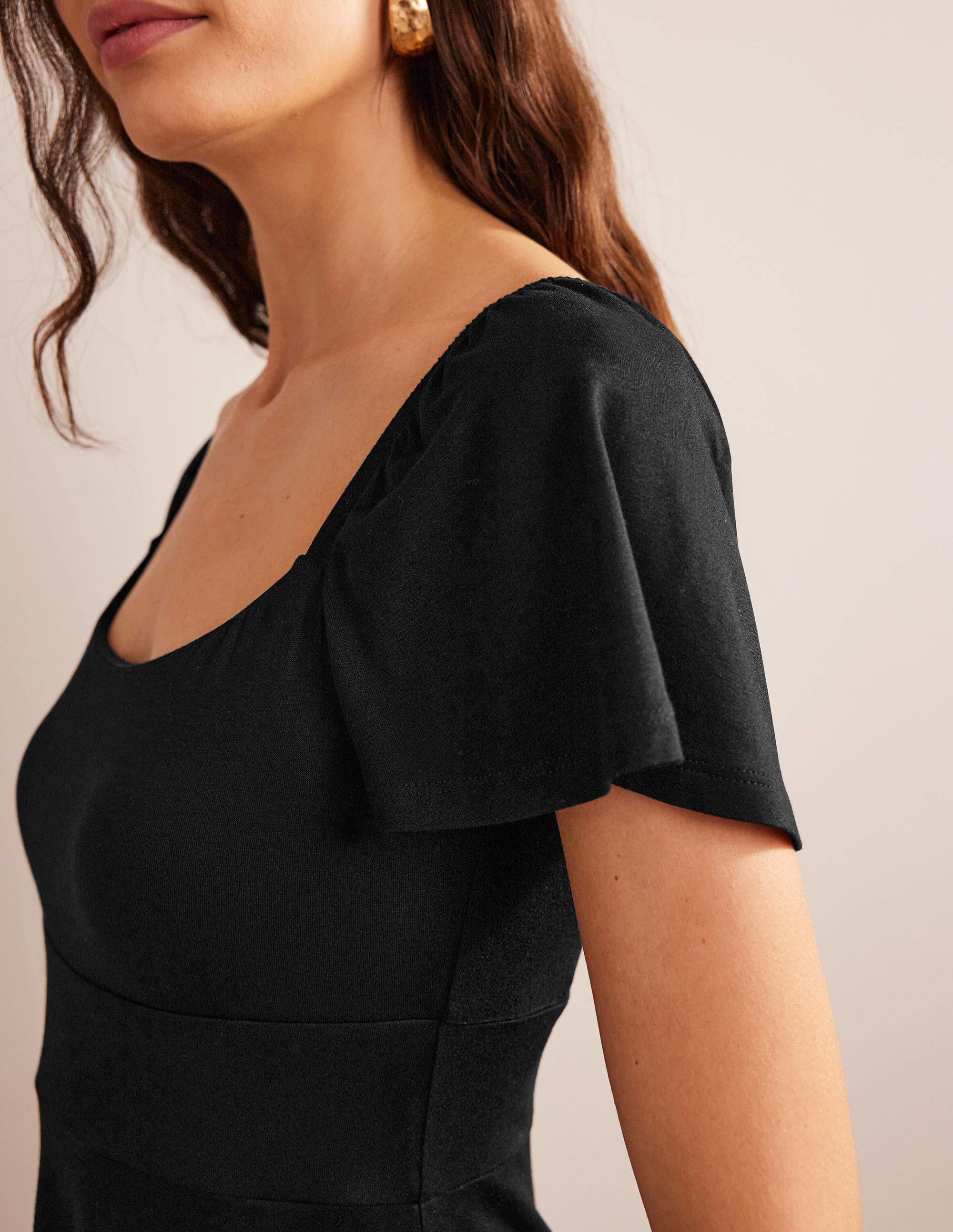 Square Neck Jersey Mini Dress-Black - Image 2