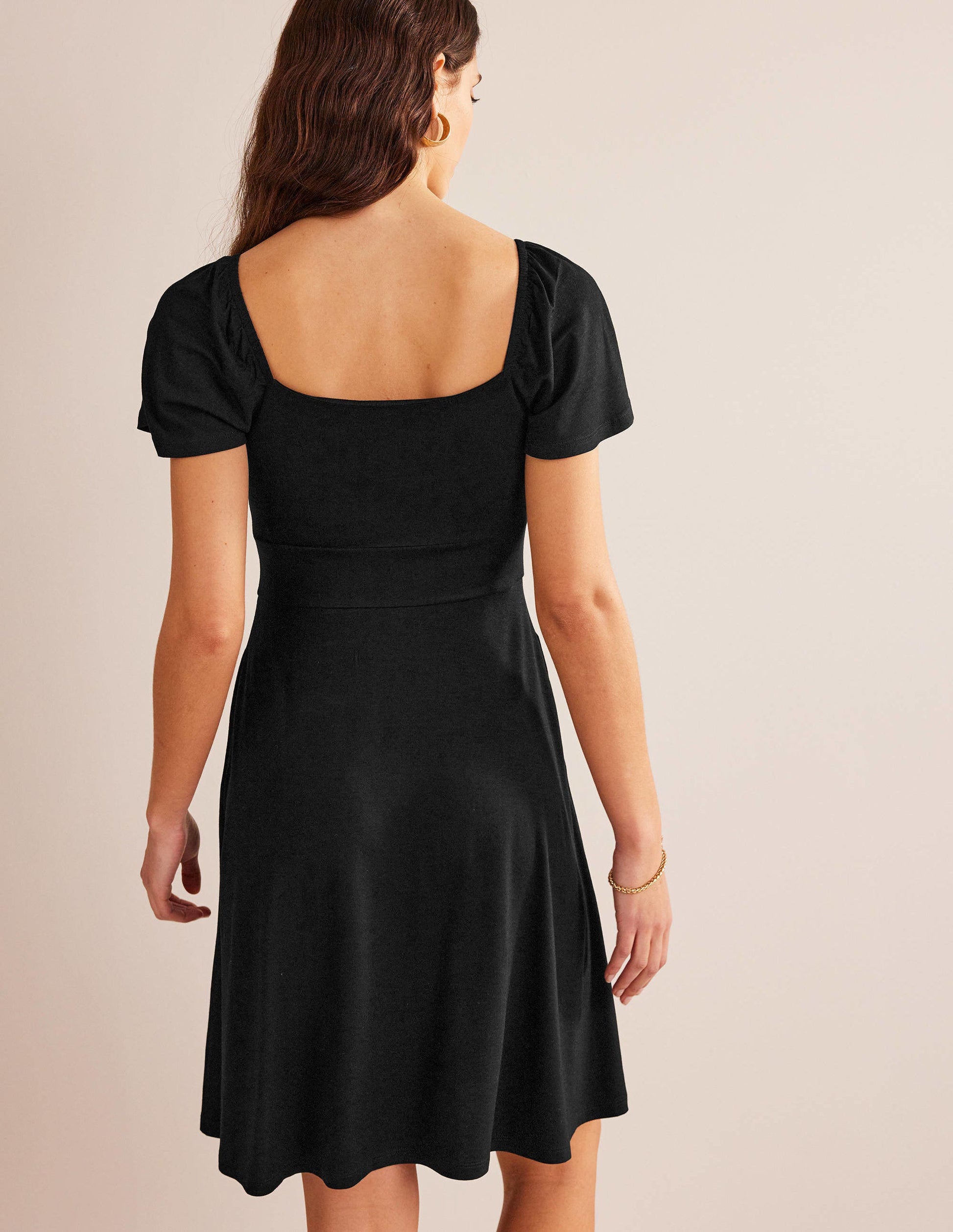 Square Neck Jersey Mini Dress-Black-3