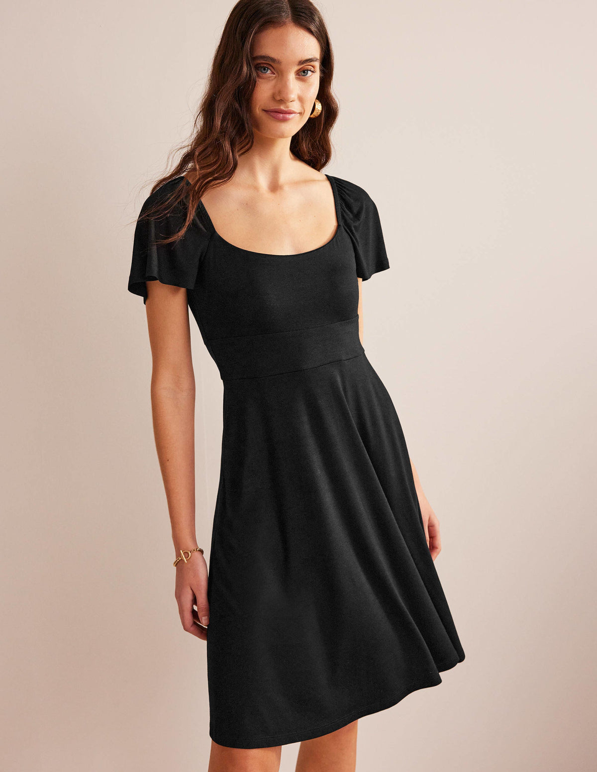 Square Neck Jersey Mini Dress-Black - Image 4