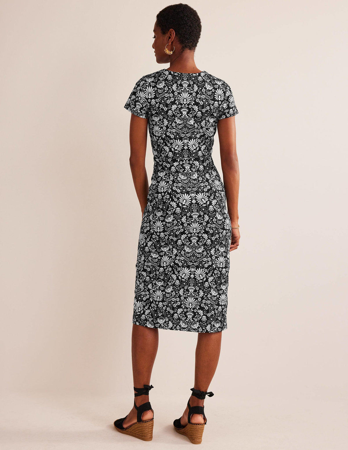 Jersey Column Midi Dress-Black, Gardenia Sprig-3