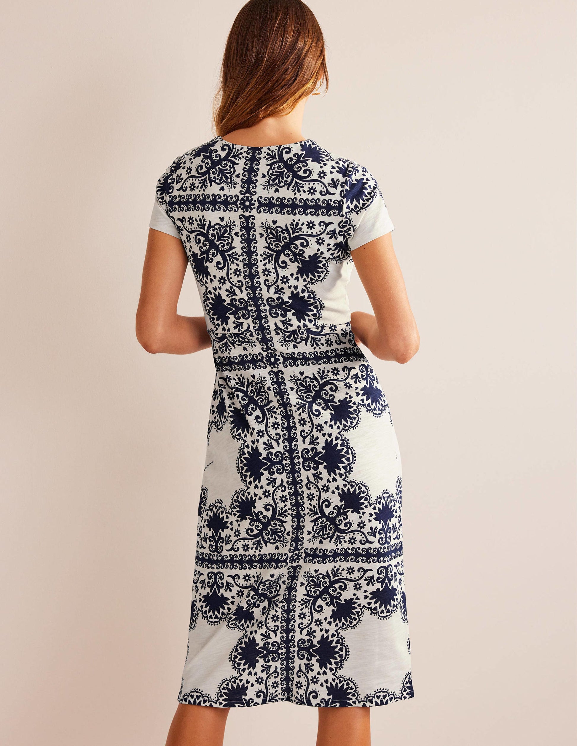 Jersey Column Midi Dress-Navy, Floweret Placement-3