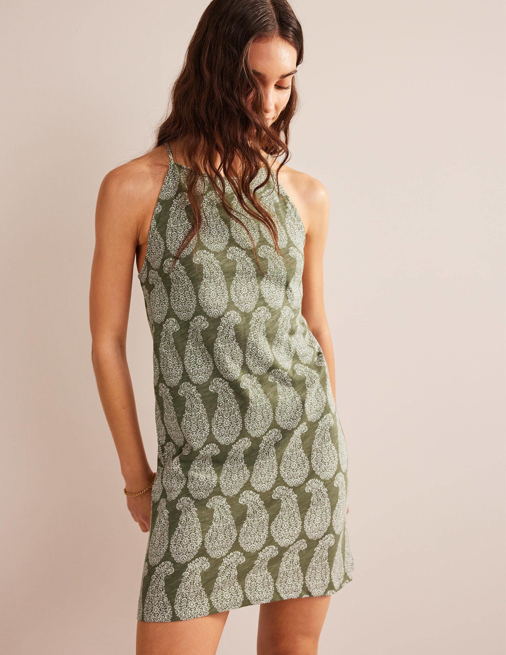Racer Neck Jersey Mini Dress-Spruce, Sweet Paisley - Image 4