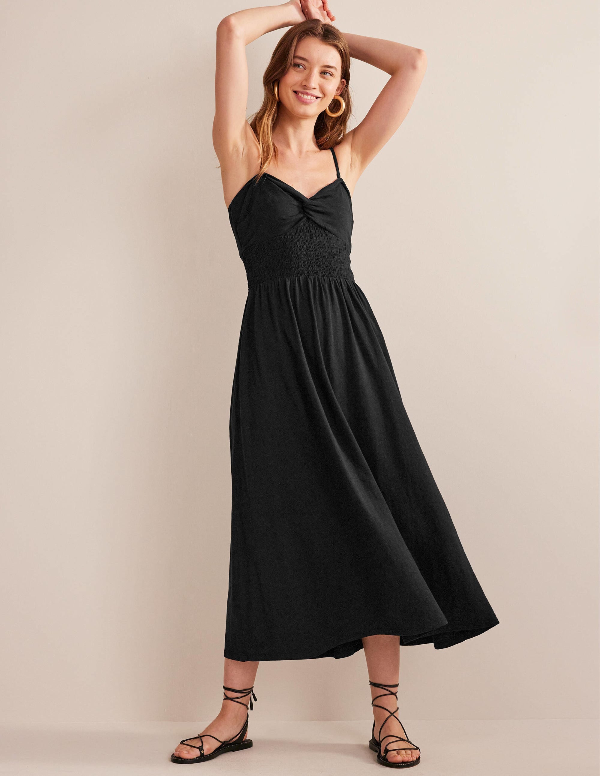 Twist Front Jersey Midi Dress-Black - Image 1