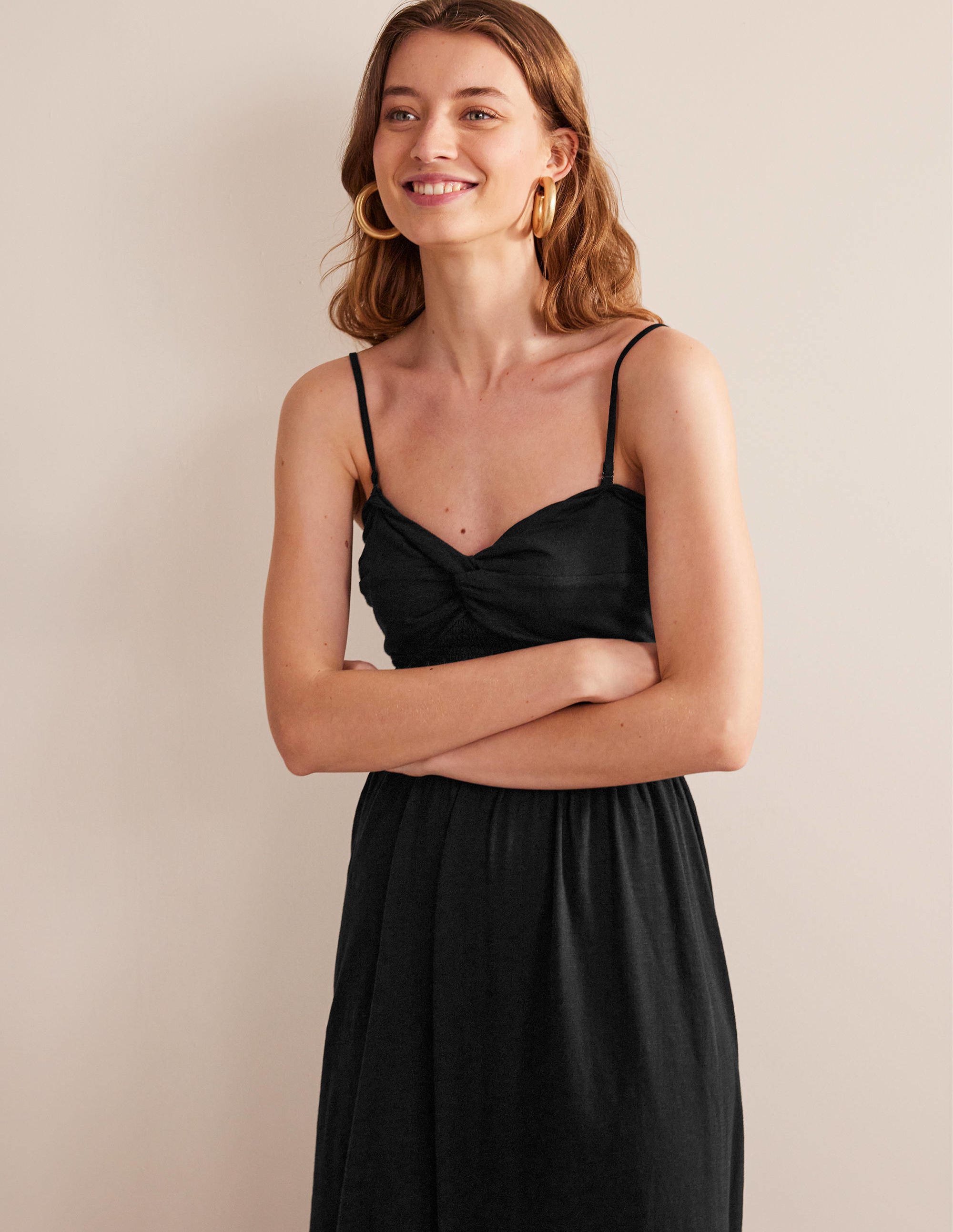 Twist Front Jersey Midi Dress-Black - Image 4
