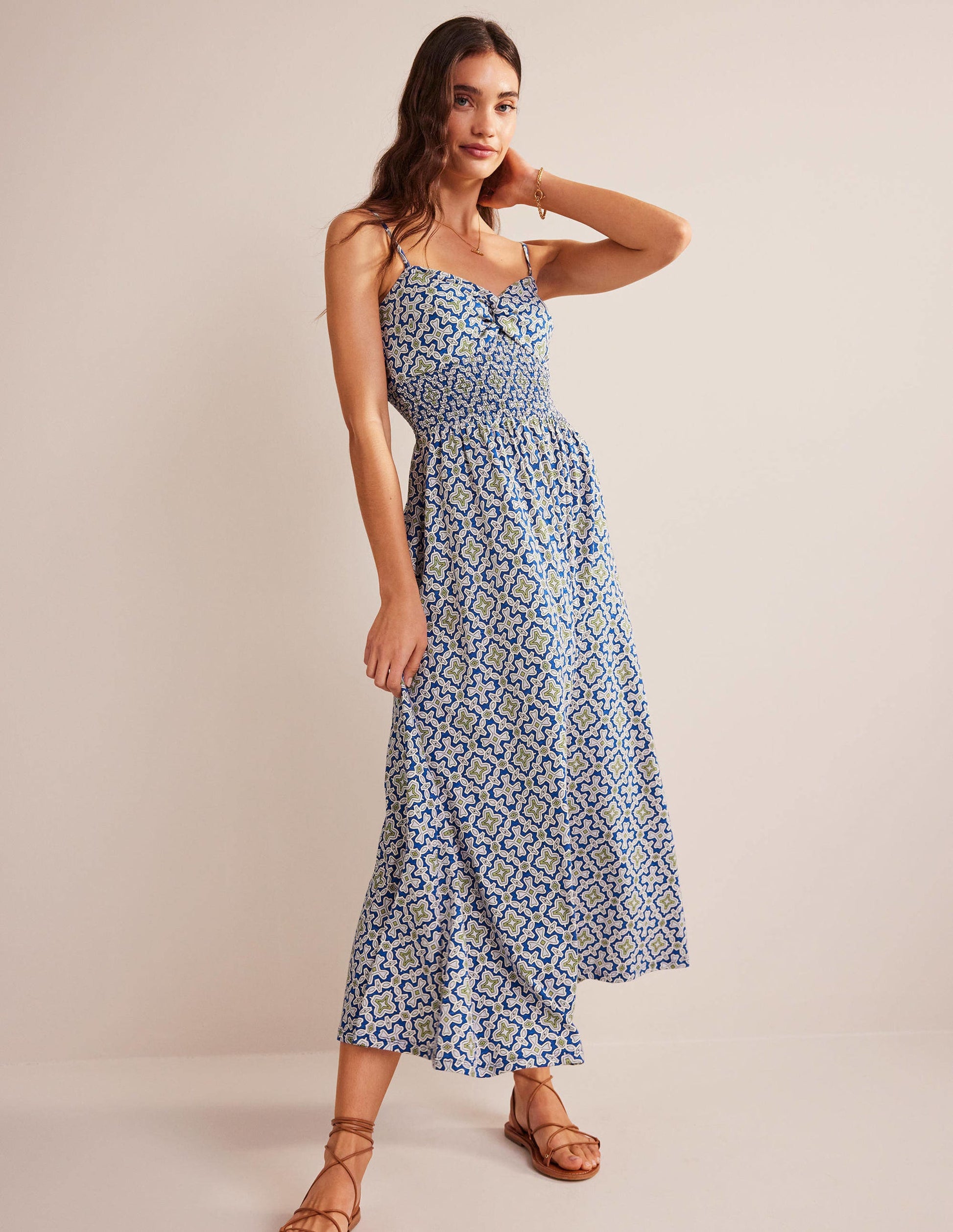 Twist Front Jersey Midi Dress-Blue Heron, Flora Tile-1