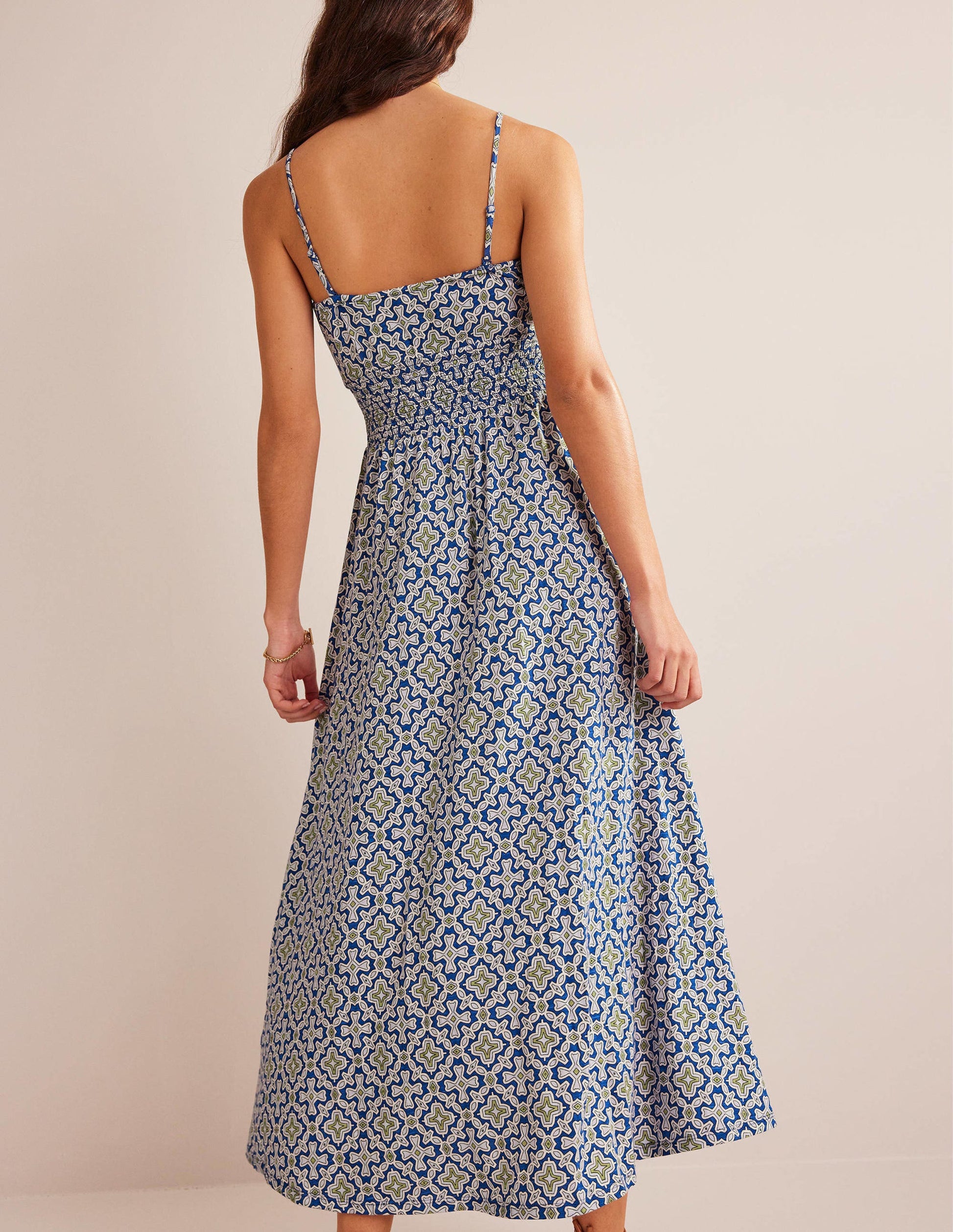 Twist Front Jersey Midi Dress-Blue Heron, Flora Tile-3