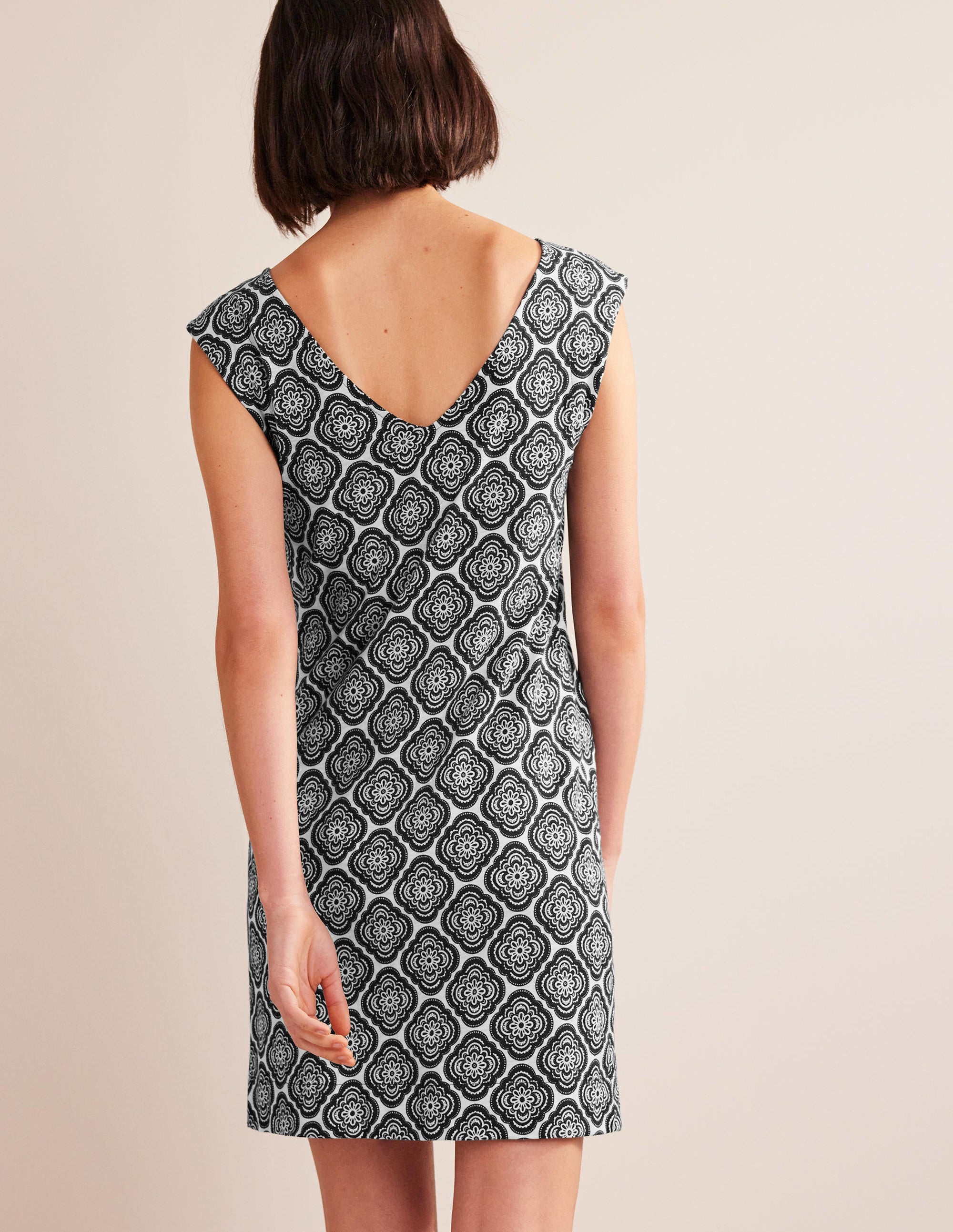 Sleeveless Jersey Shift Dress-Black, Botanic Blush - Image 3