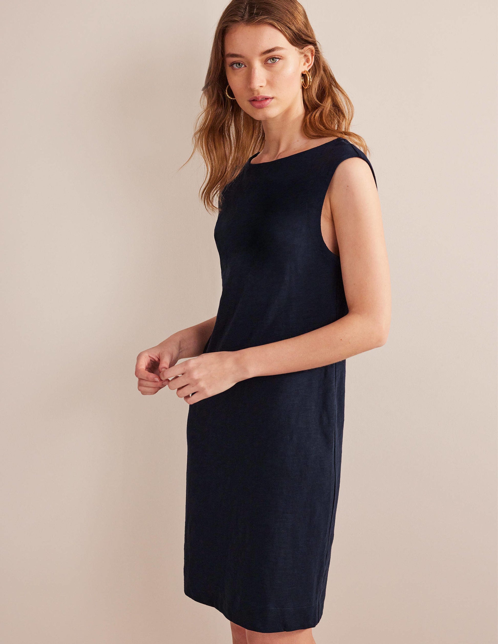 Sleeveless Jersey Shift Dress-Navy-1