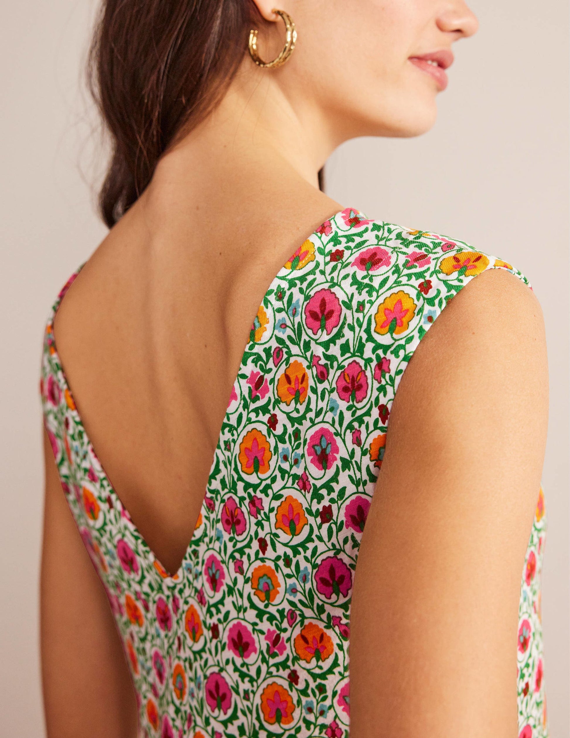 Sleeveless Jersey Shift Dress-Green, Enchanting Bloom-2