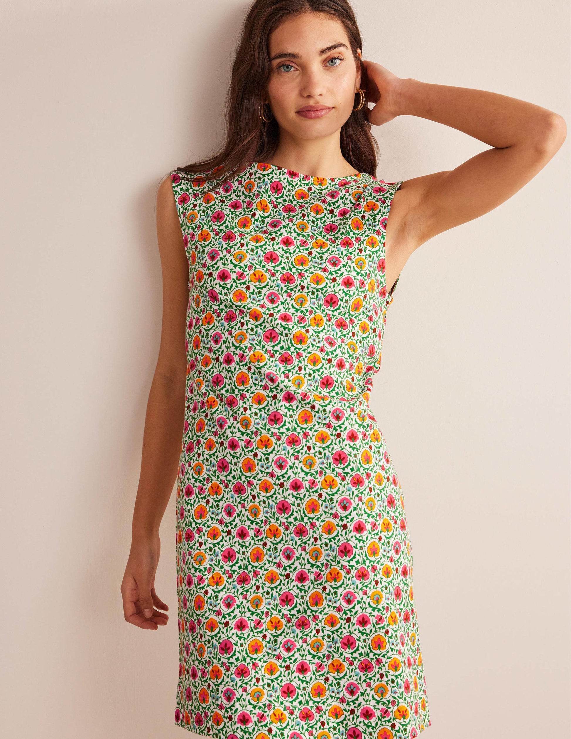 Sleeveless Jersey Shift Dress-Green, Enchanting Bloom-4