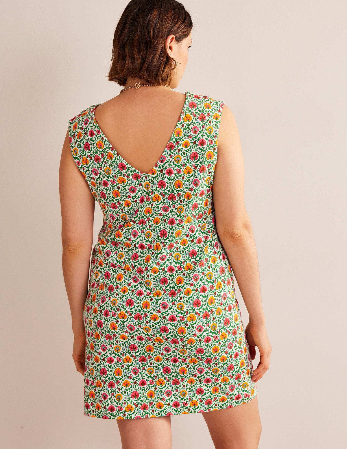 Sleeveless Jersey Shift Dress-Green, Enchanting Bloom - Image 6