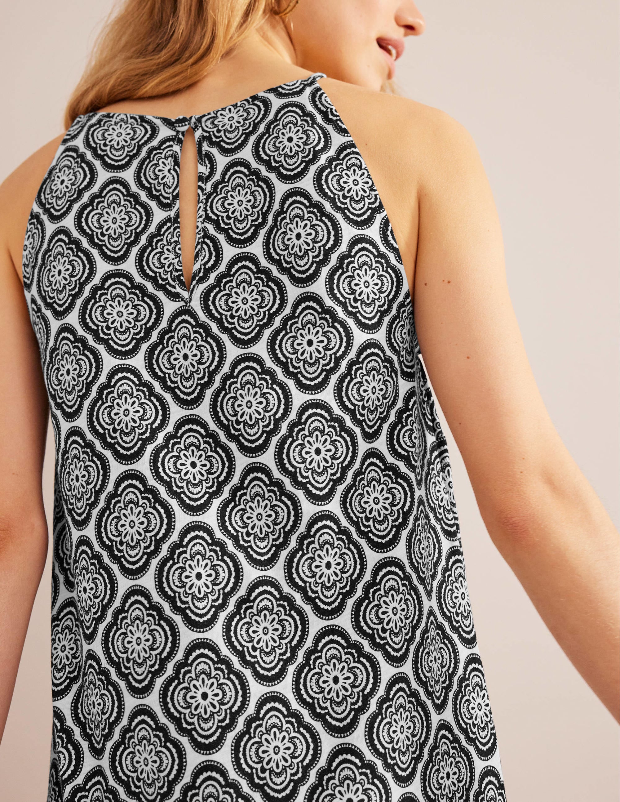 Racer Neck Jersey Midi Dress-Black, Botanic Blush - Image 2