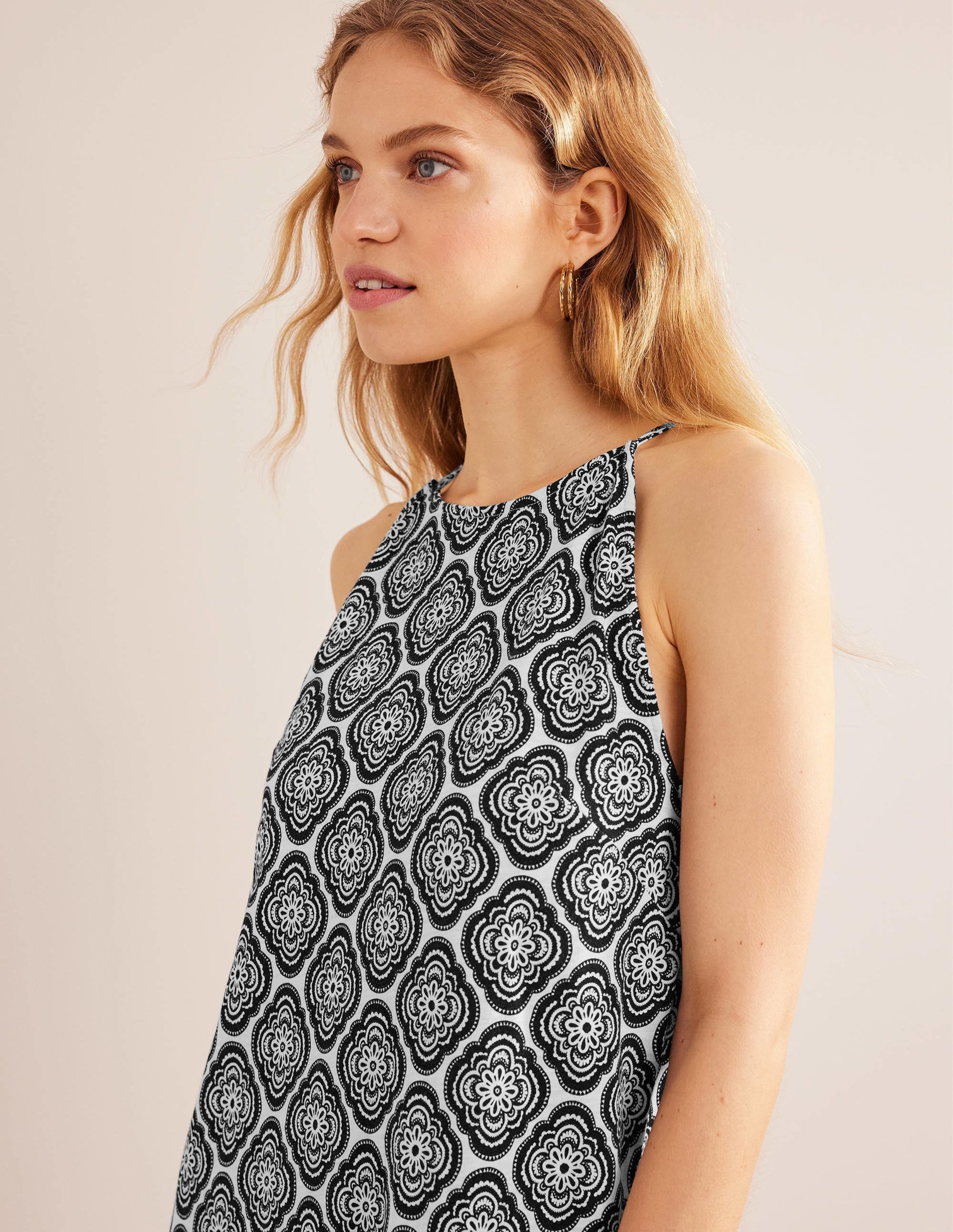 Racer Neck Jersey Midi Dress-Black, Botanic Blush - Image 4
