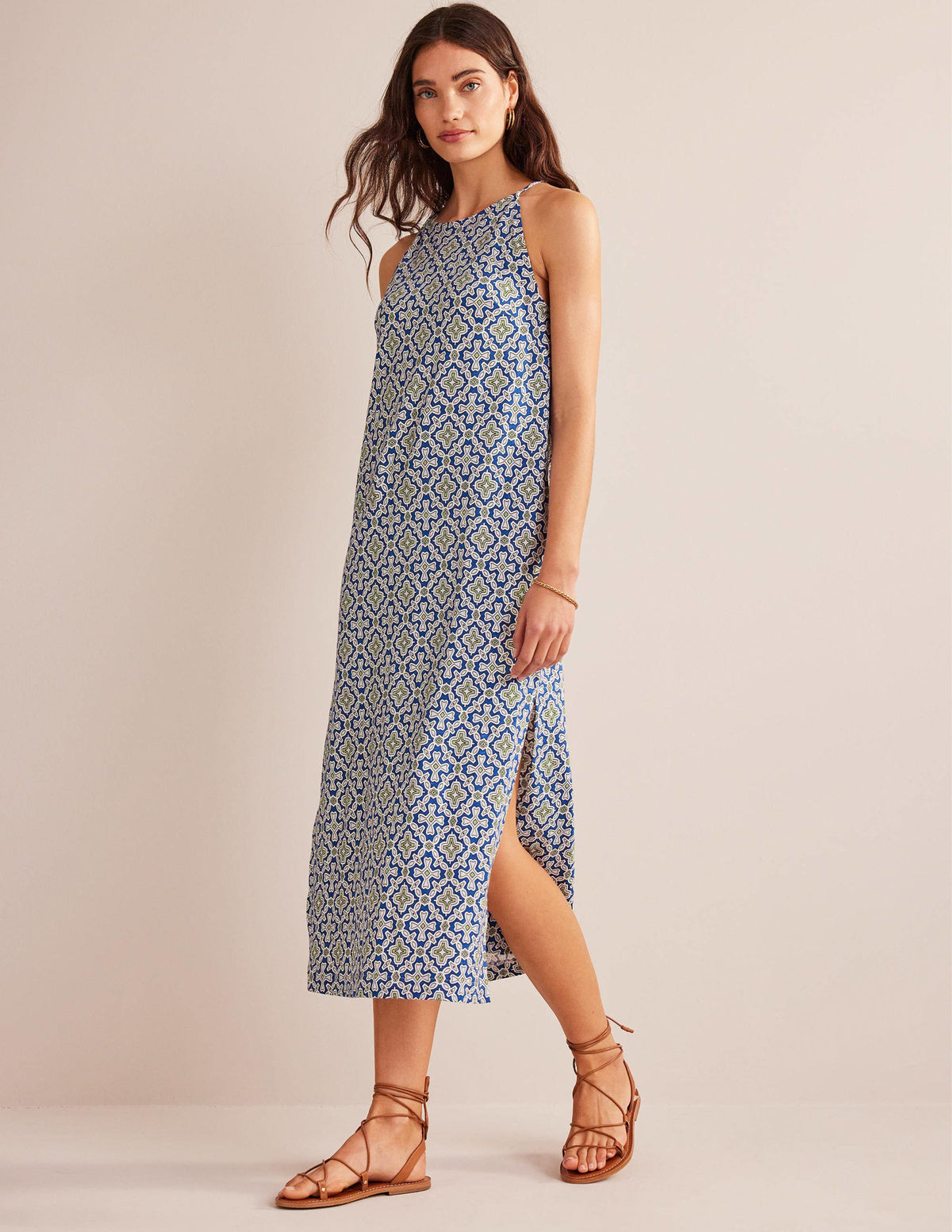 Racer Neck Jersey Midi Dress-Blue Heron, Flora Tile-1