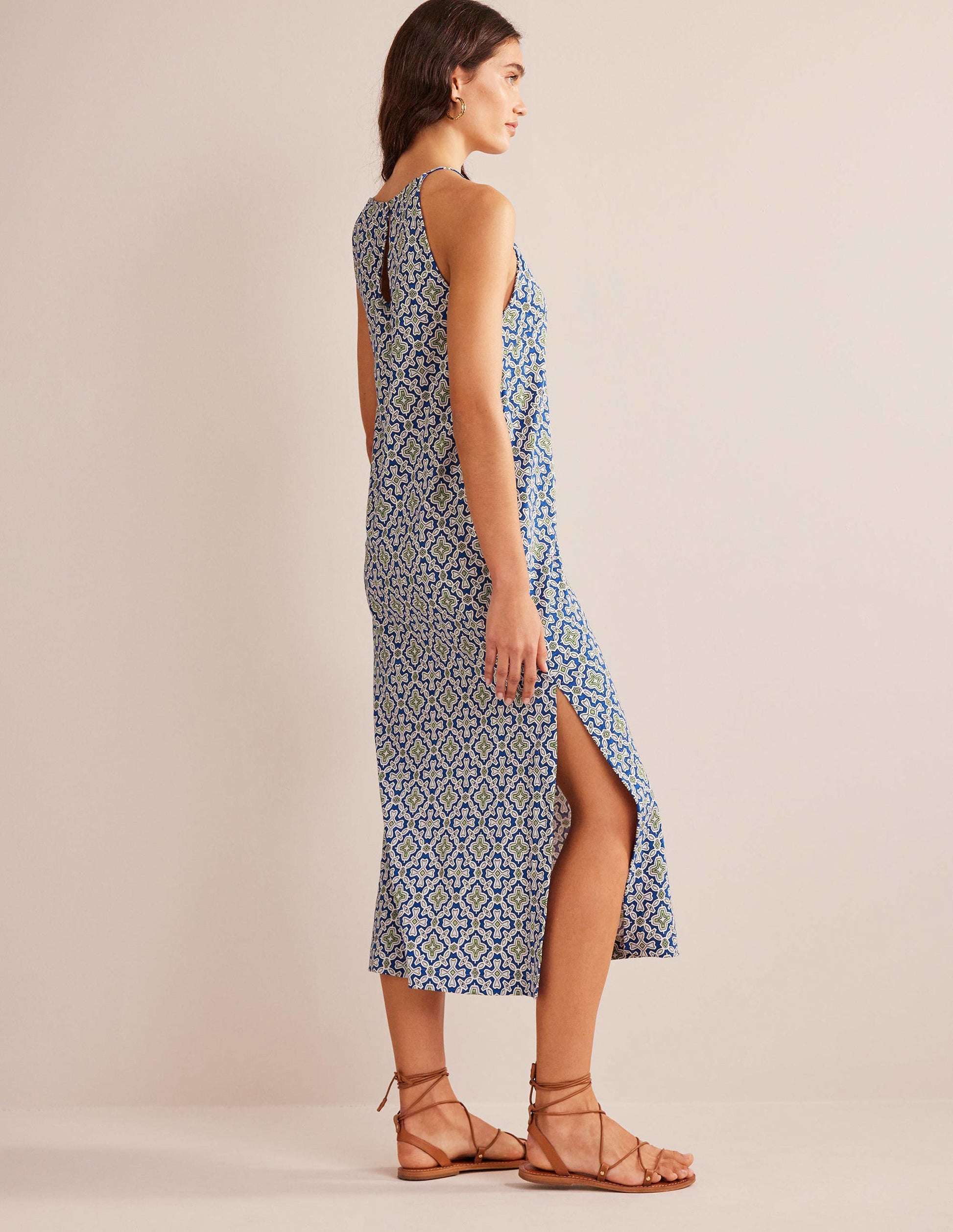 Racer Neck Jersey Midi Dress-Blue Heron, Flora Tile-3