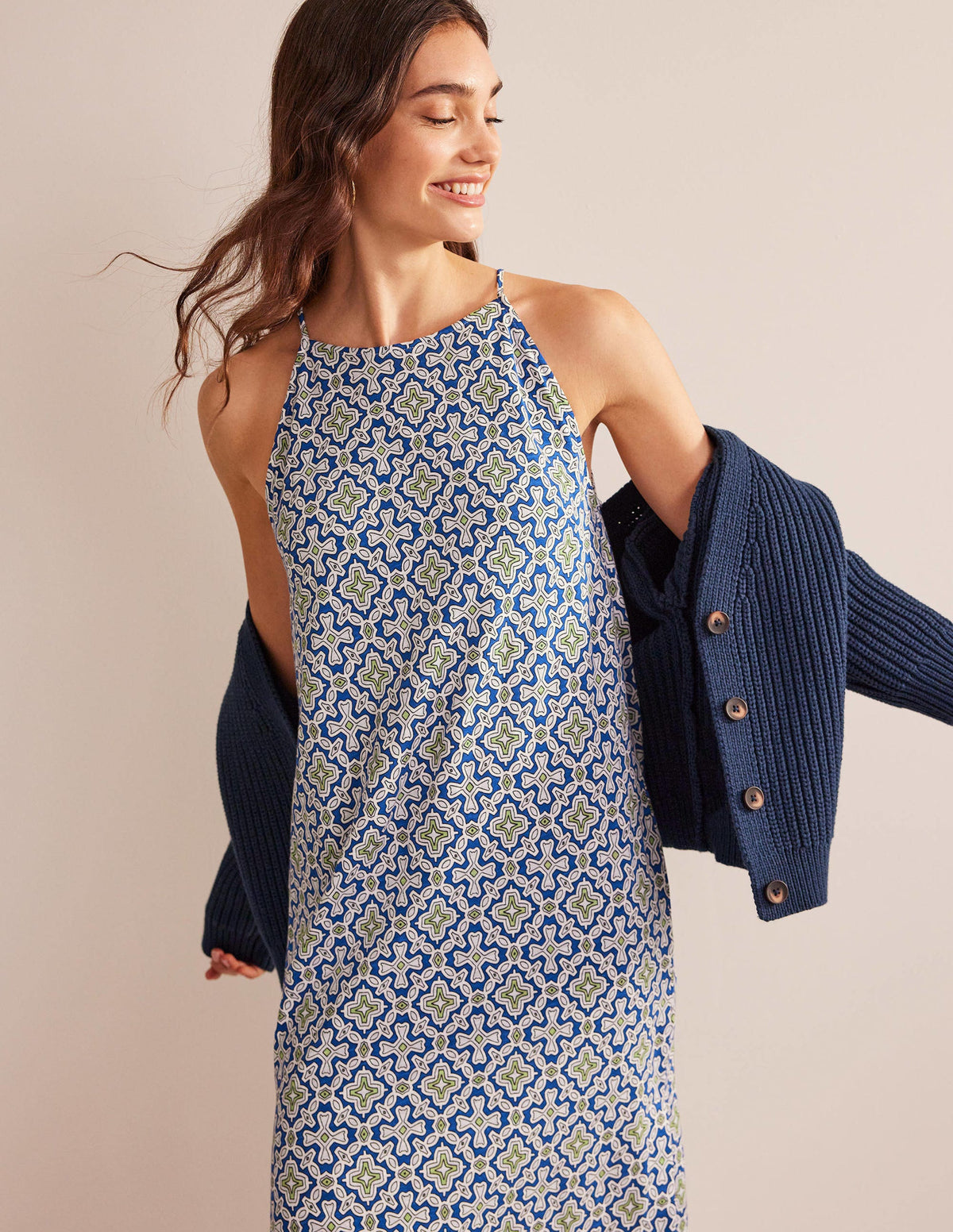 Racer Neck Jersey Midi Dress-Blue Heron, Flora Tile-4