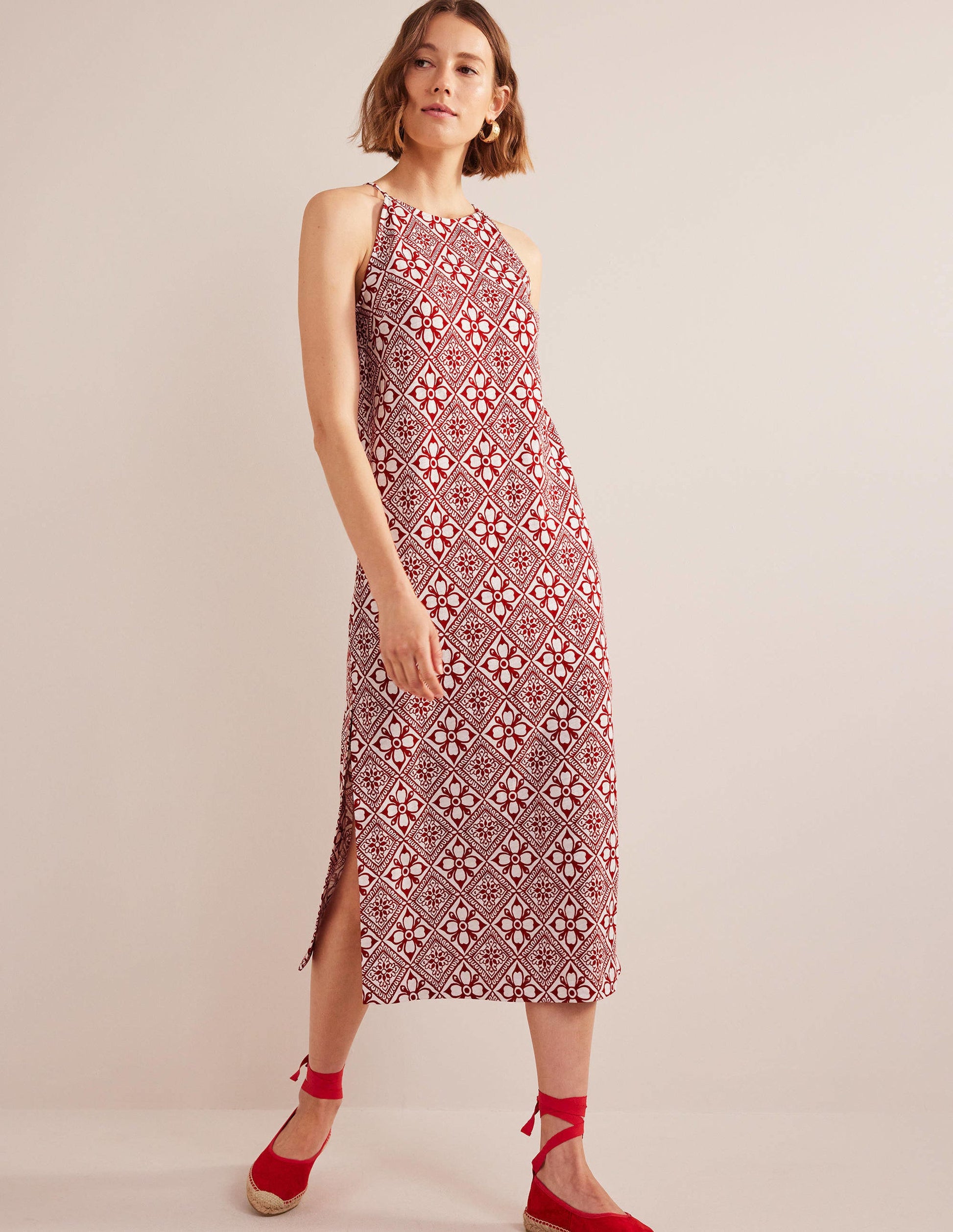 Racer Neck Jersey Midi Dress-Poinsettia, Block Pome-1