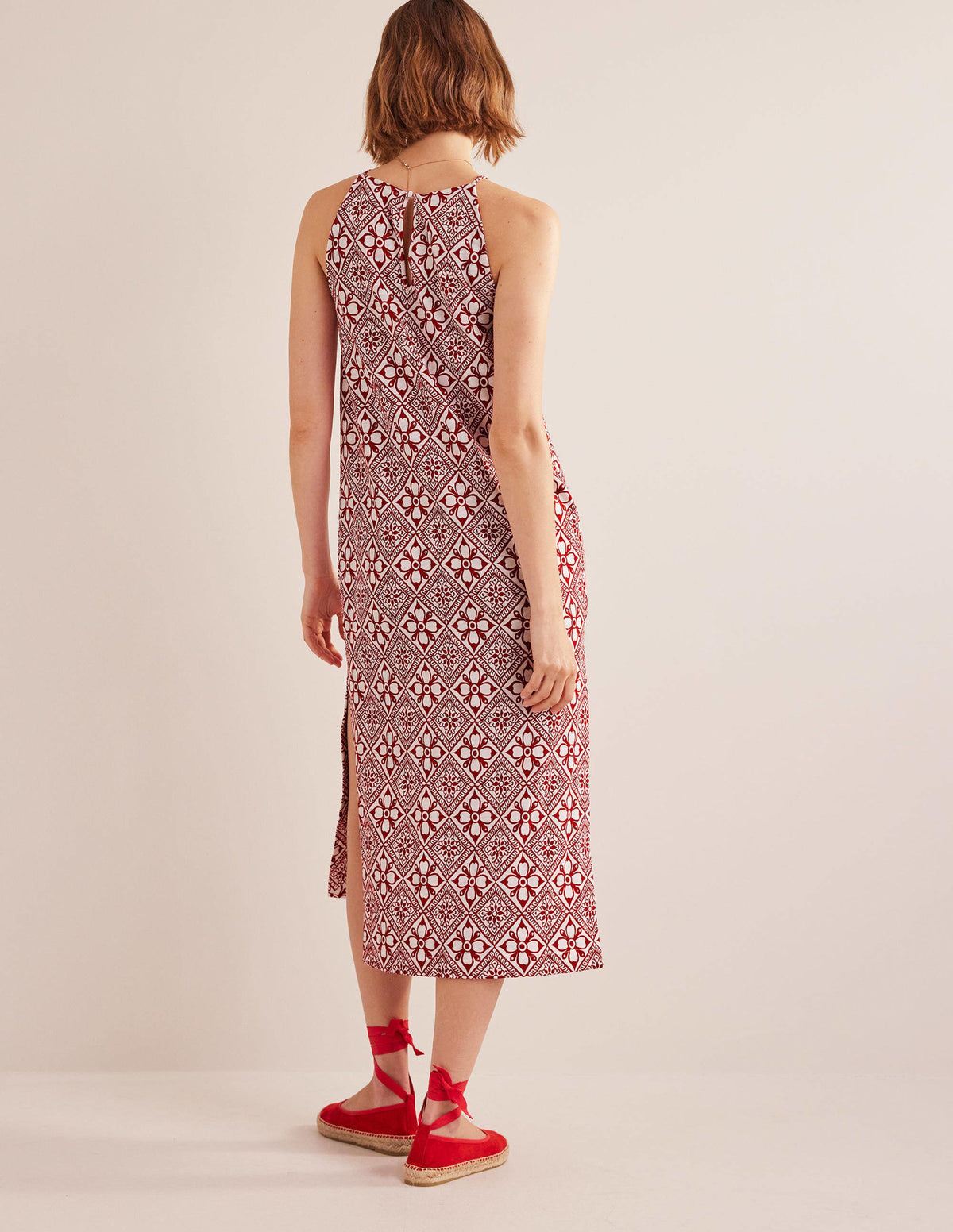 Racer Neck Jersey Midi Dress-Poinsettia, Block Pome-3