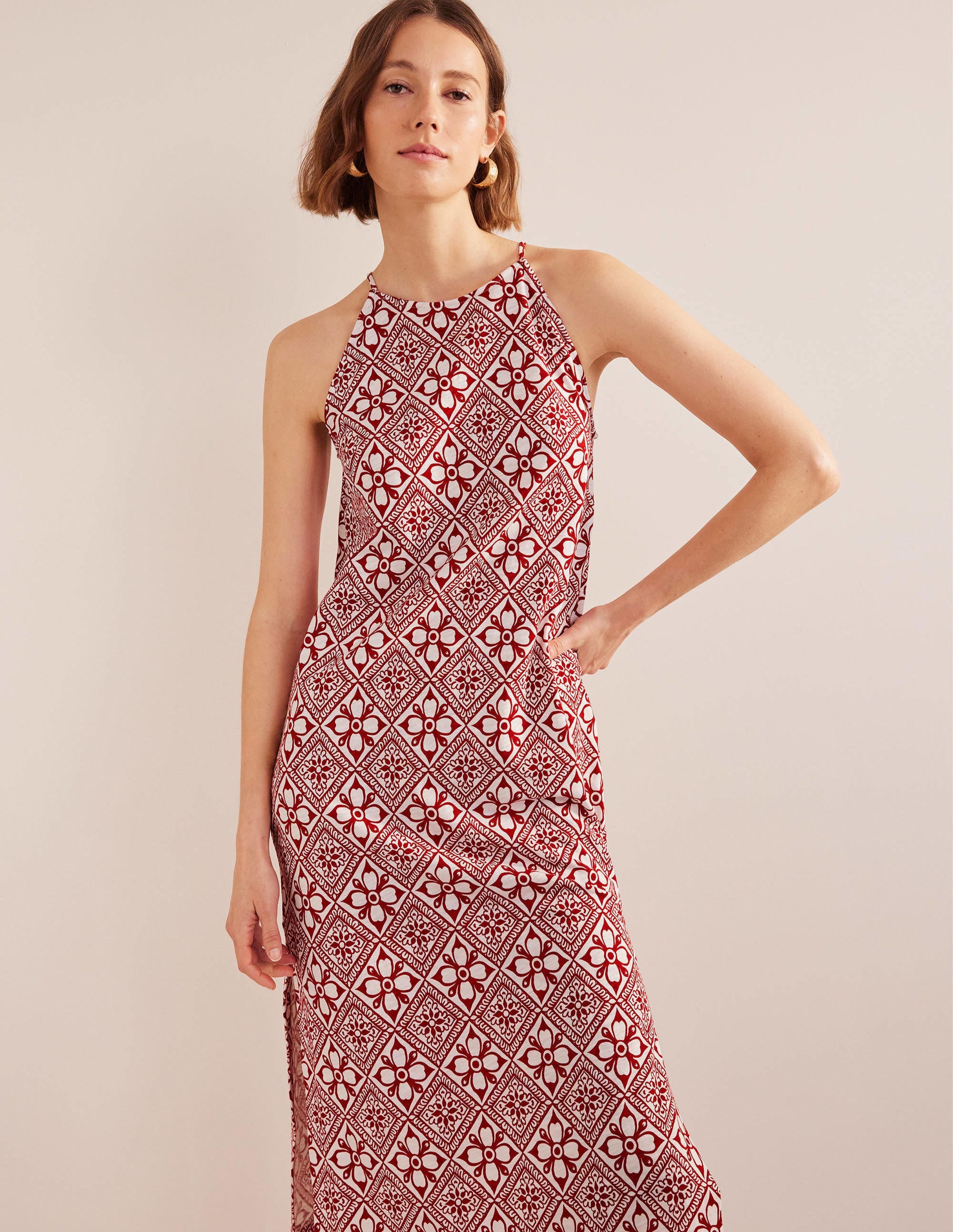 Racer Neck Jersey Midi Dress-Poinsettia, Block Pome - Image 4