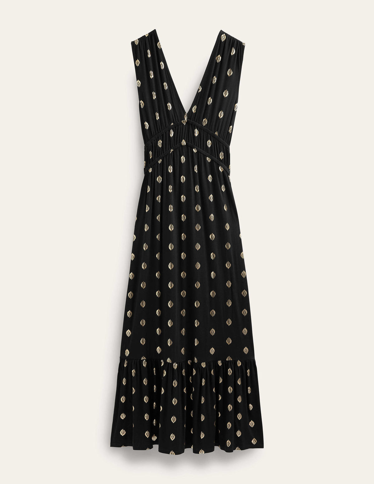 Smocked Jersey Maxi Dress-Black, Tranquil Leaf-7