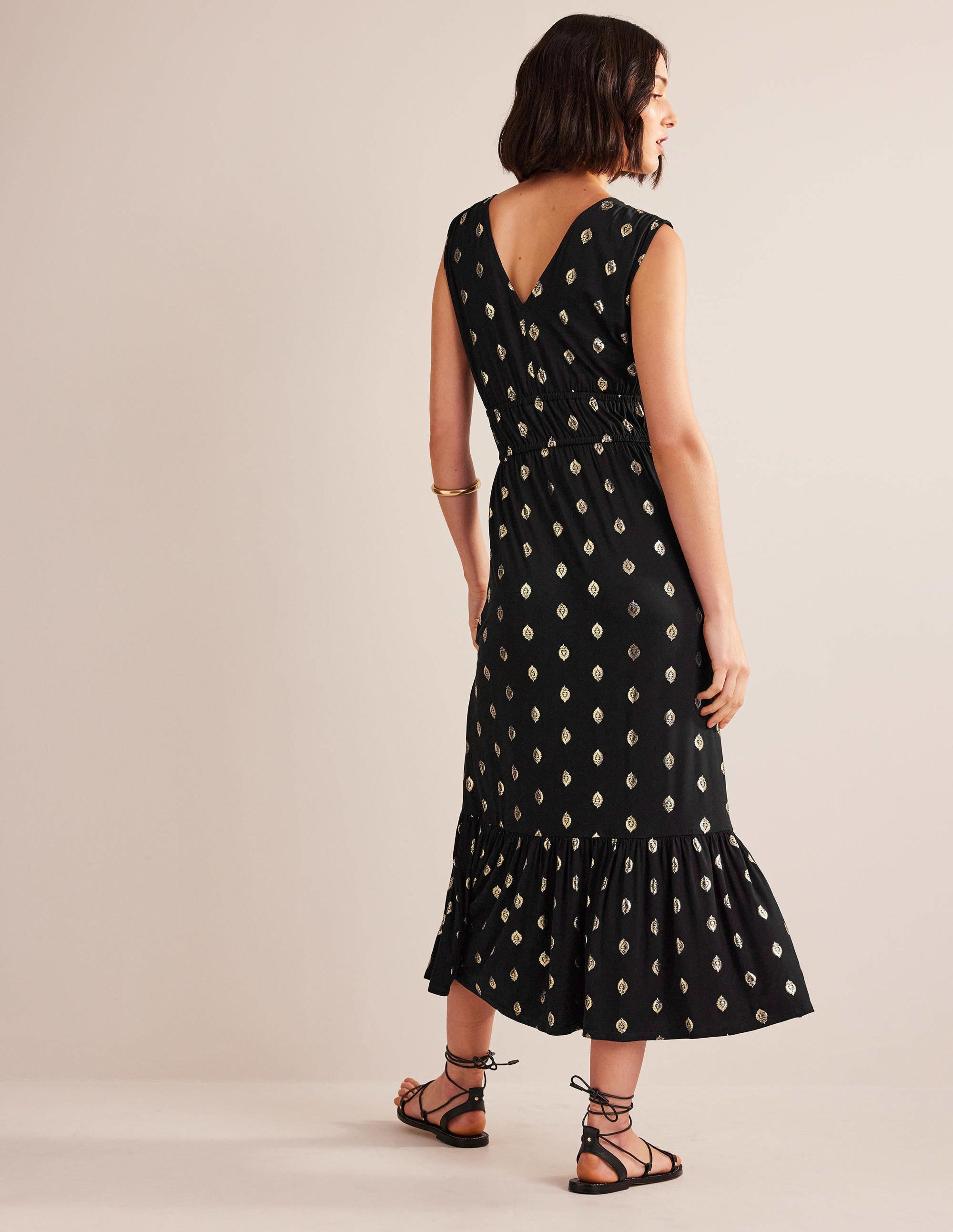 Smocked Jersey Maxi Dress-Black, Tranquil Leaf - Image 3