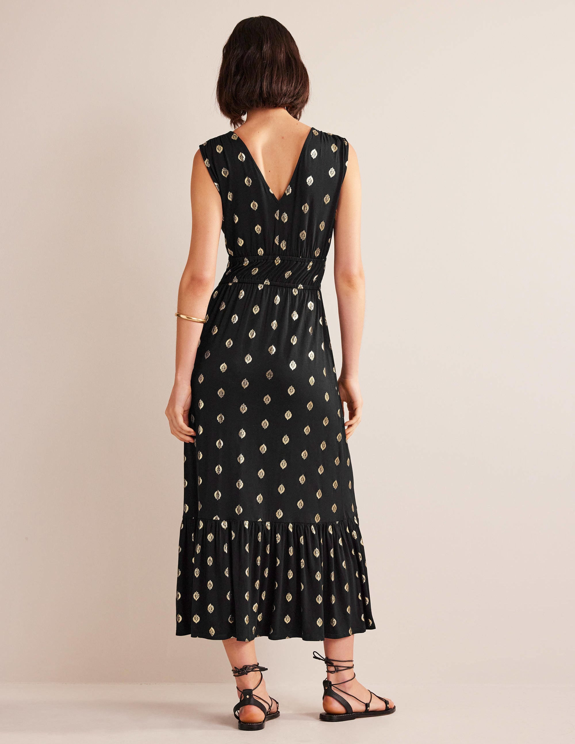 Smocked Jersey Maxi Dress-Black, Tranquil Leaf - Image 6