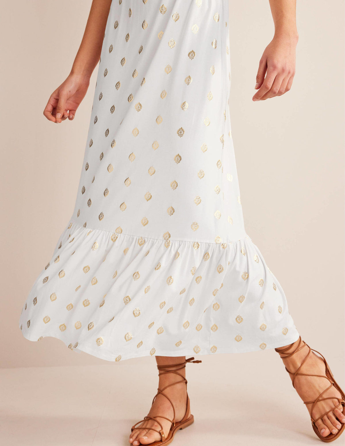 Smocked Jersey Maxi Dress-White, Tranquil Leaf - Image 4