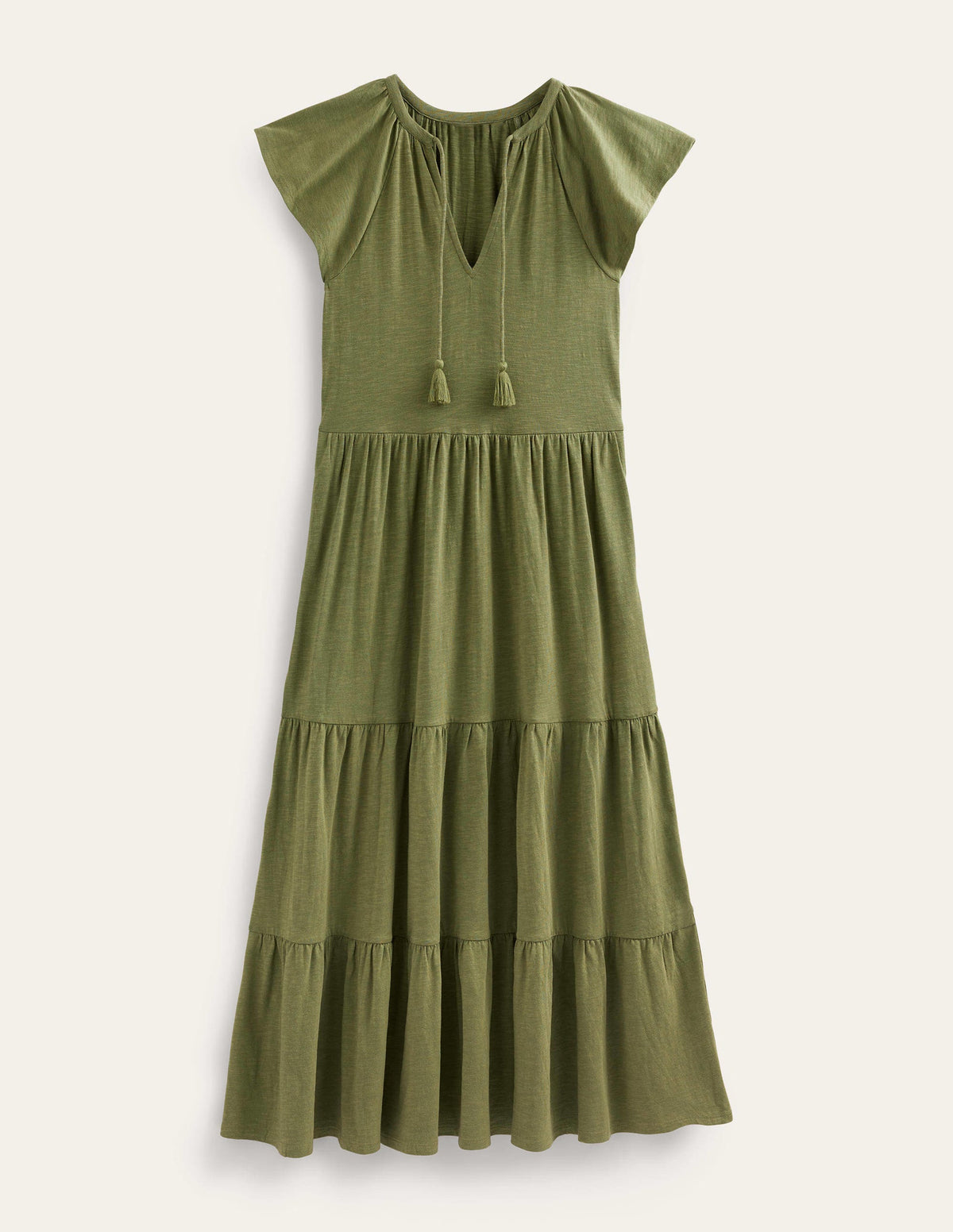 Tiered Jersey Midi Dress-Washed Khaki - Image 5
