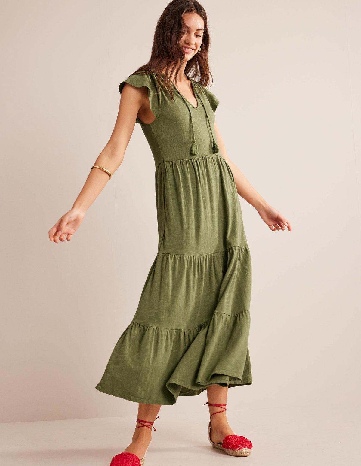 Tiered Jersey Midi Dress-Washed Khaki-1
