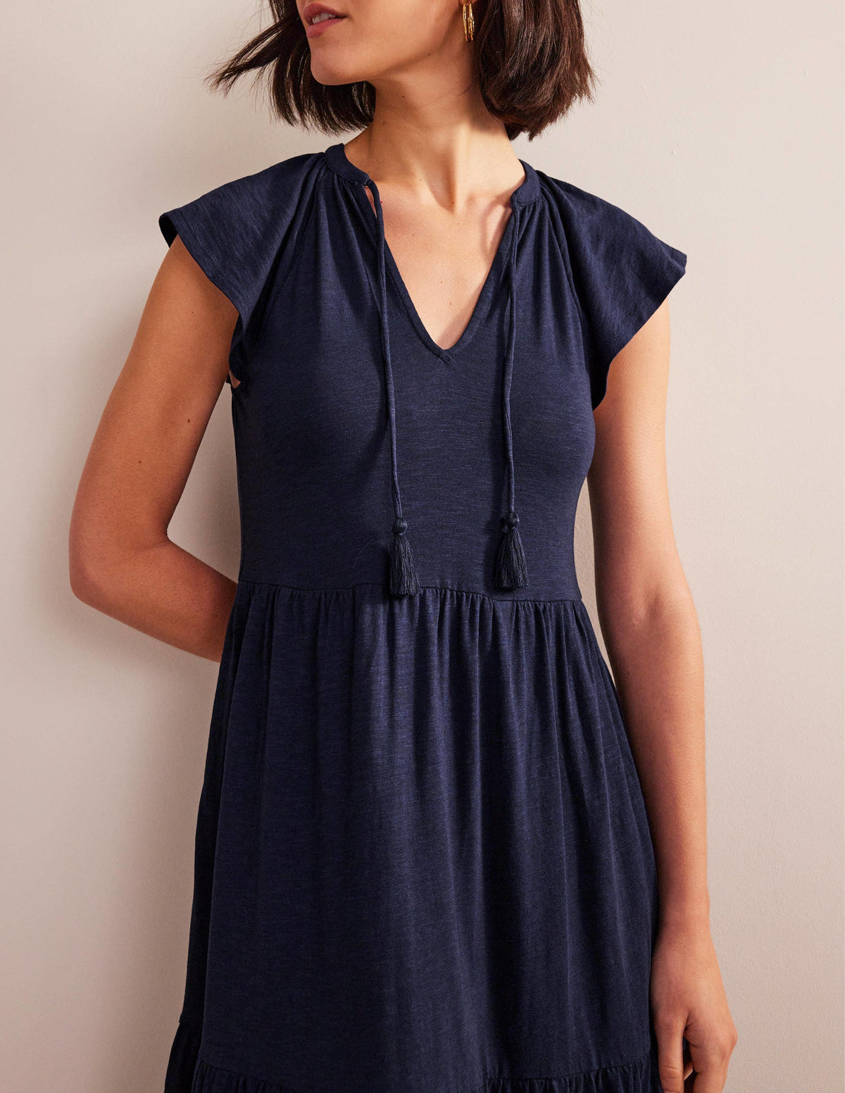 Tiered Jersey Midi Dress-Navy - Image 2