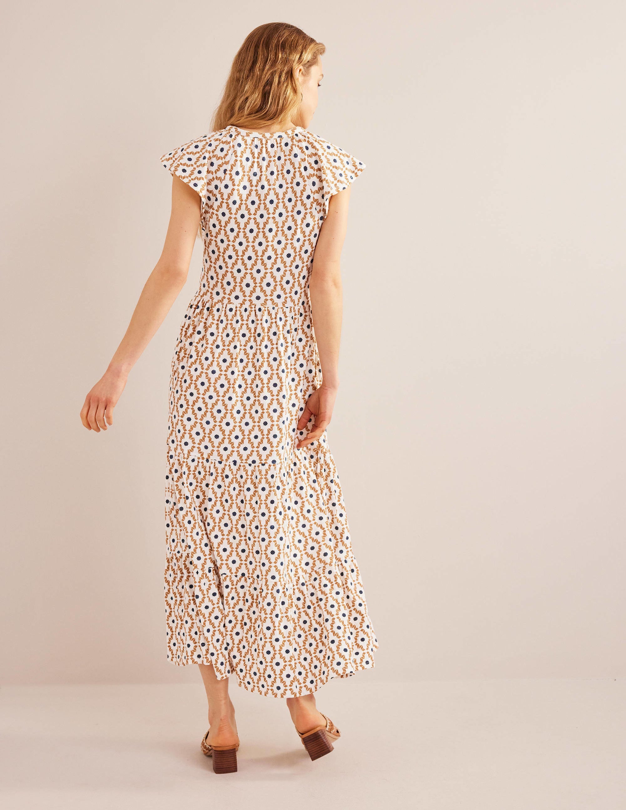 Tiered Jersey Midi Dress-Dorset Cream, Geo Diamond - Image 3