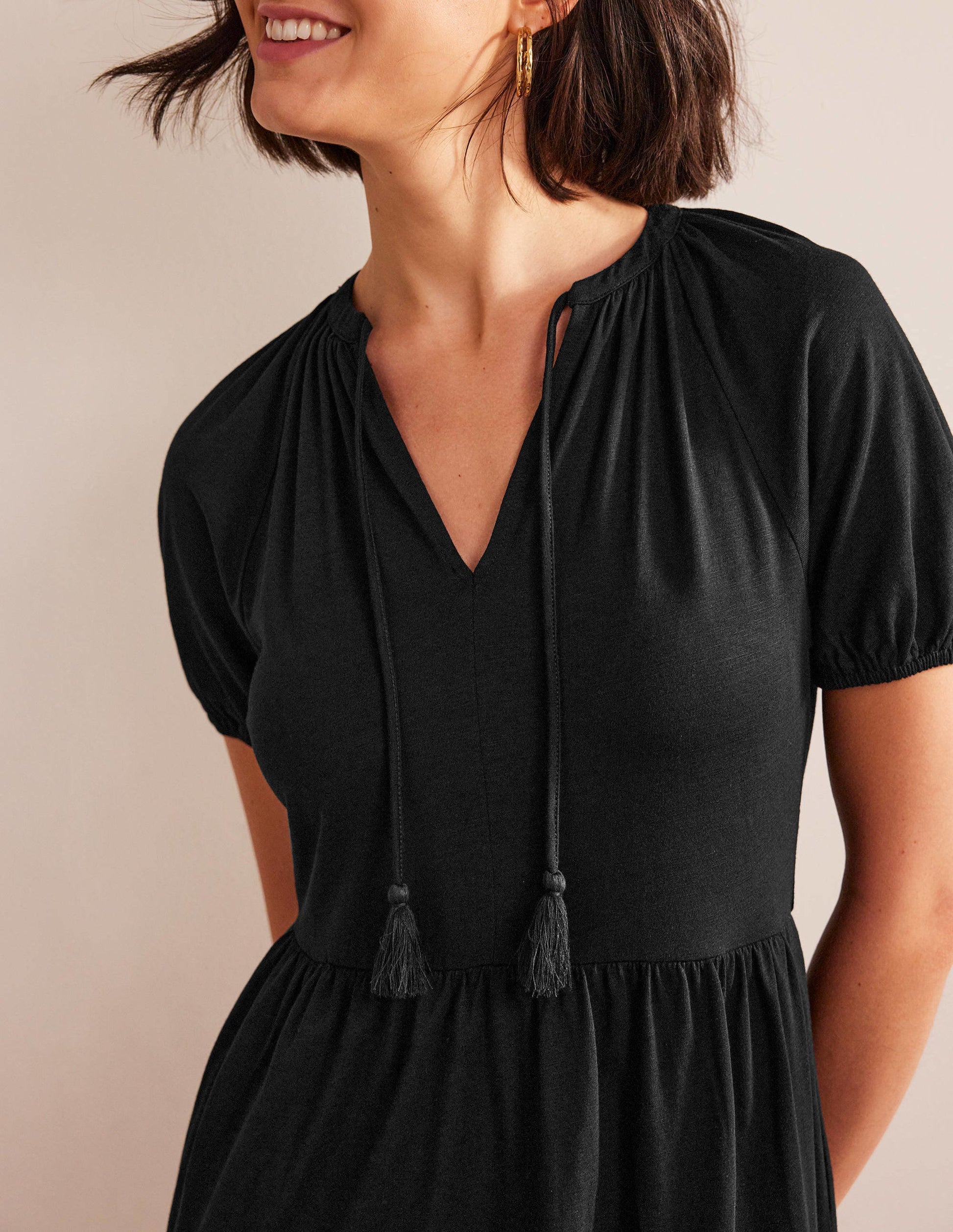 Short Sleeve Jersey Mini Dress-Black-2
