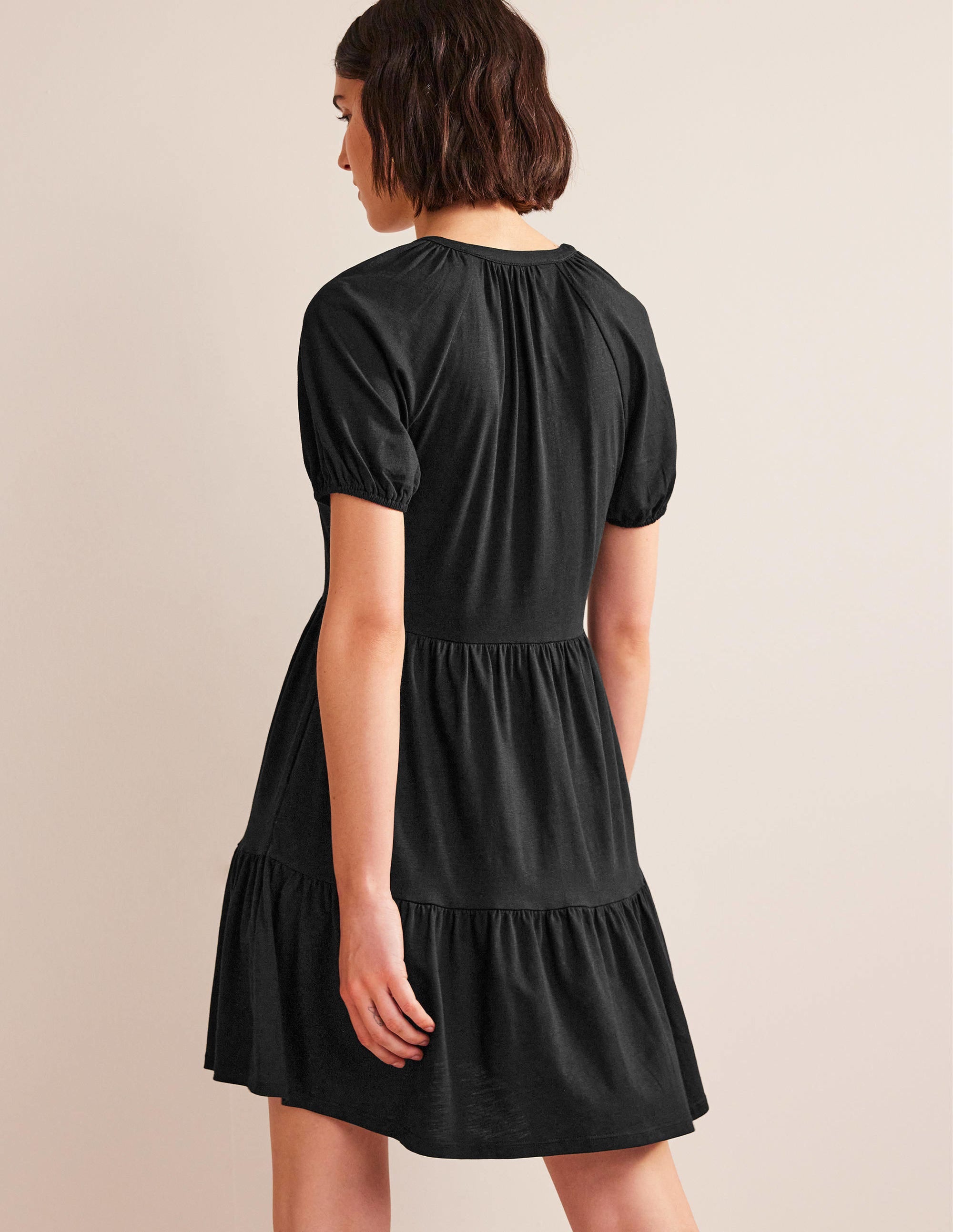 Short Sleeve Jersey Mini Dress-Black - Image 3