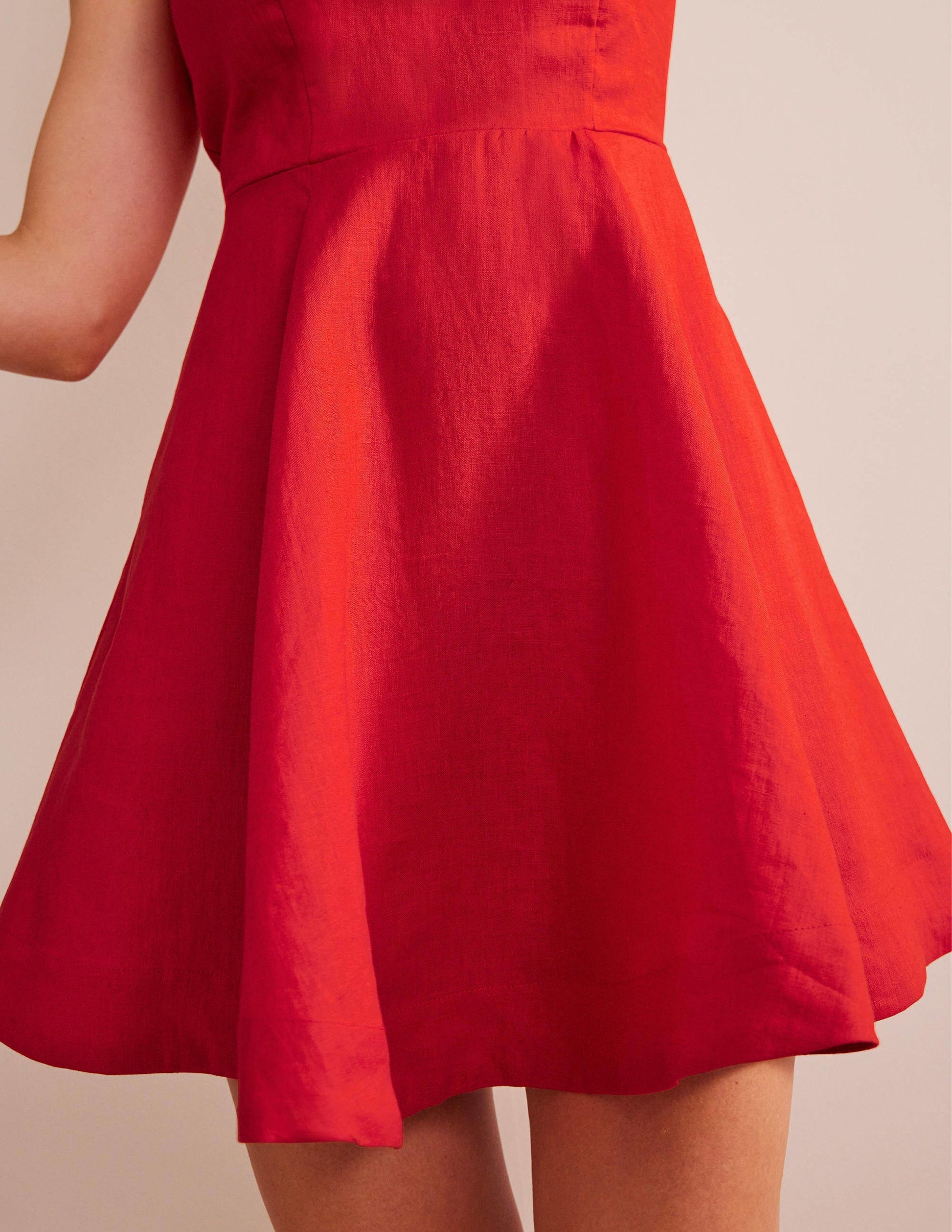 Fit-and-Flare Linen Mini Dress-Vermillion-2