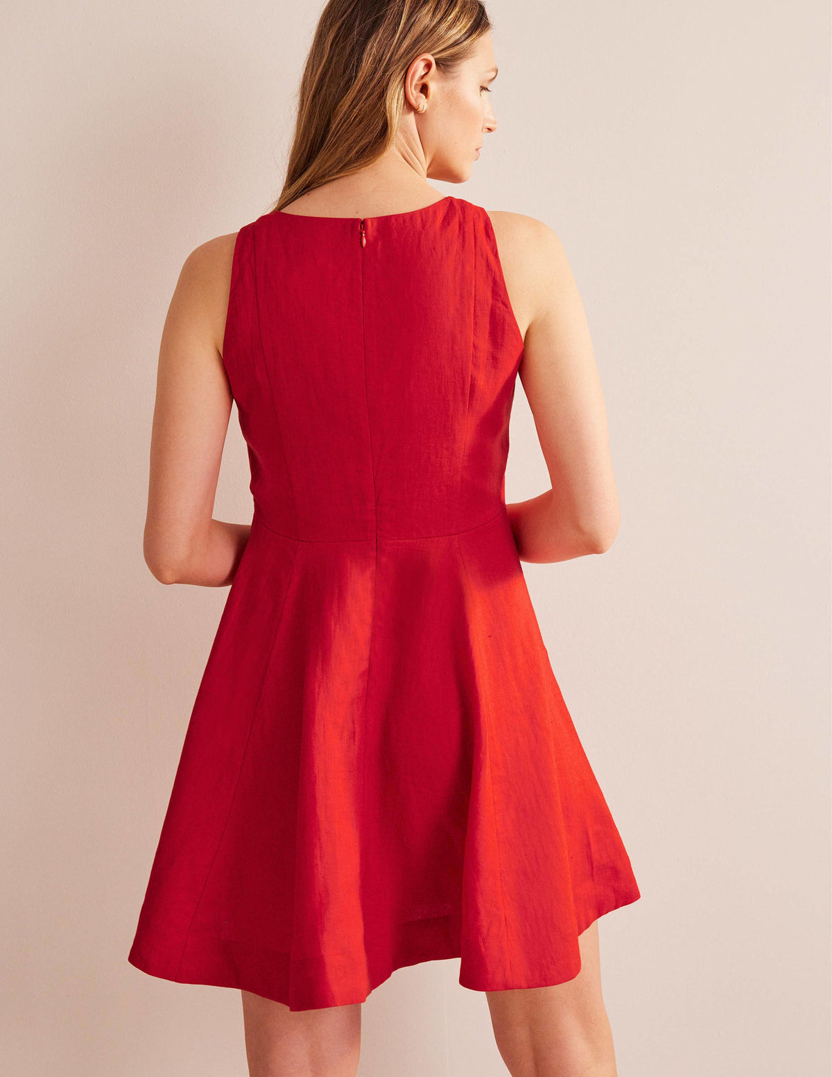 Fit-and-Flare Linen Mini Dress-Vermillion - Image 3