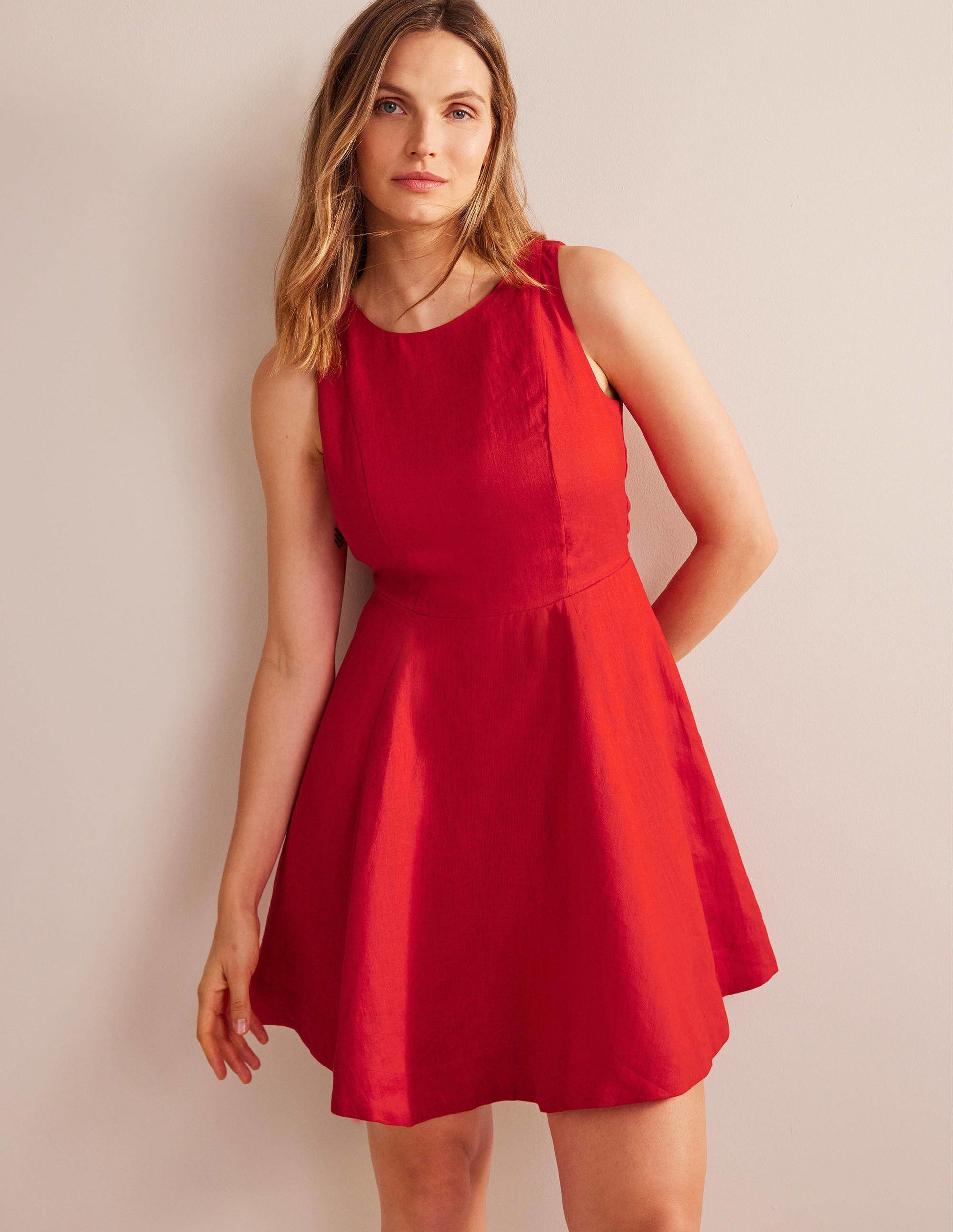 Fit-and-Flare Linen Mini Dress-Vermillion-4
