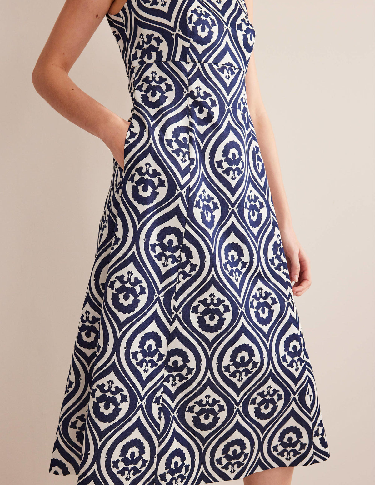 Slash Neck Midi Dress-Navy, Geo Cascade-2
